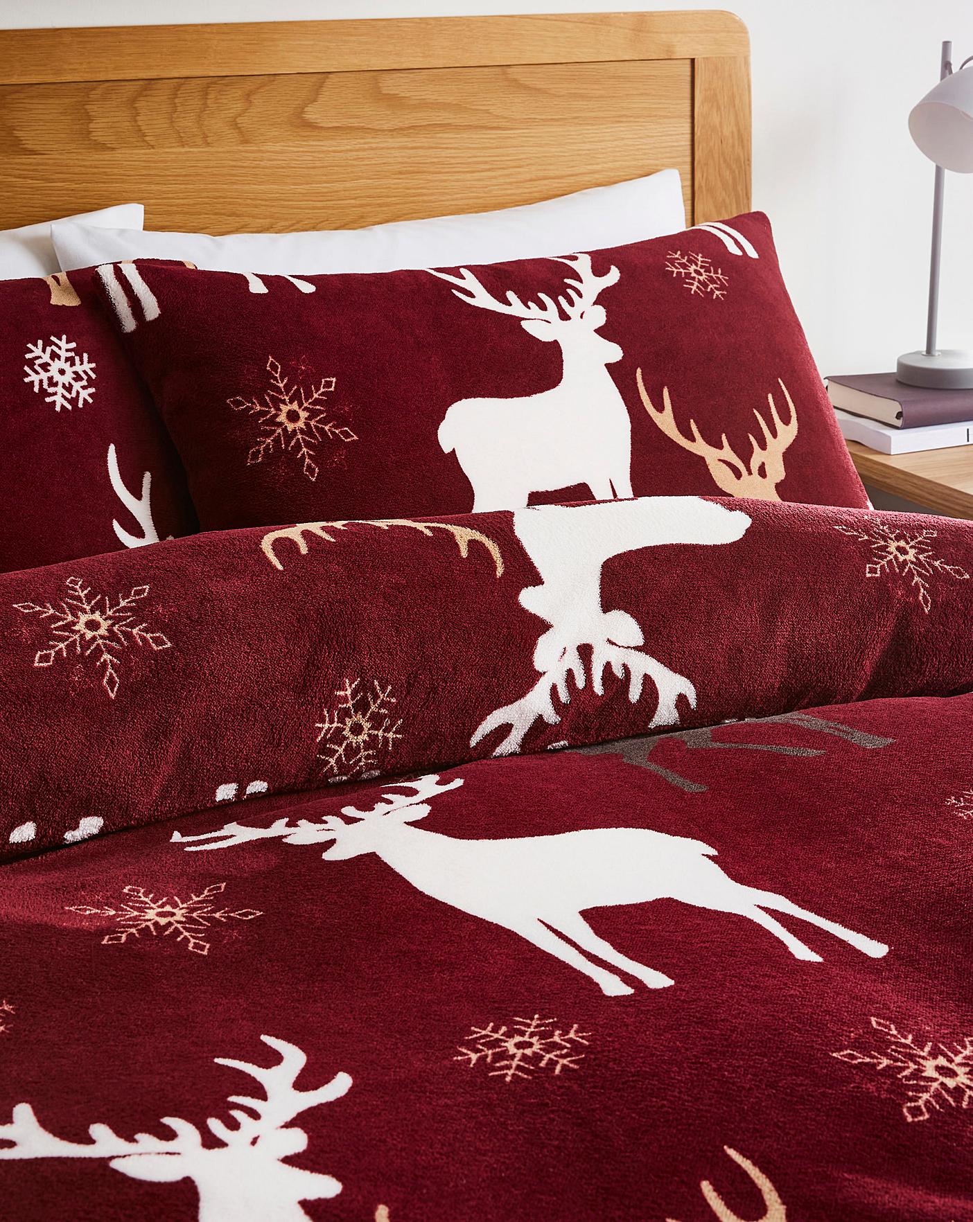 Festive Stags Cosy Fleece Duvet Set J D Williams