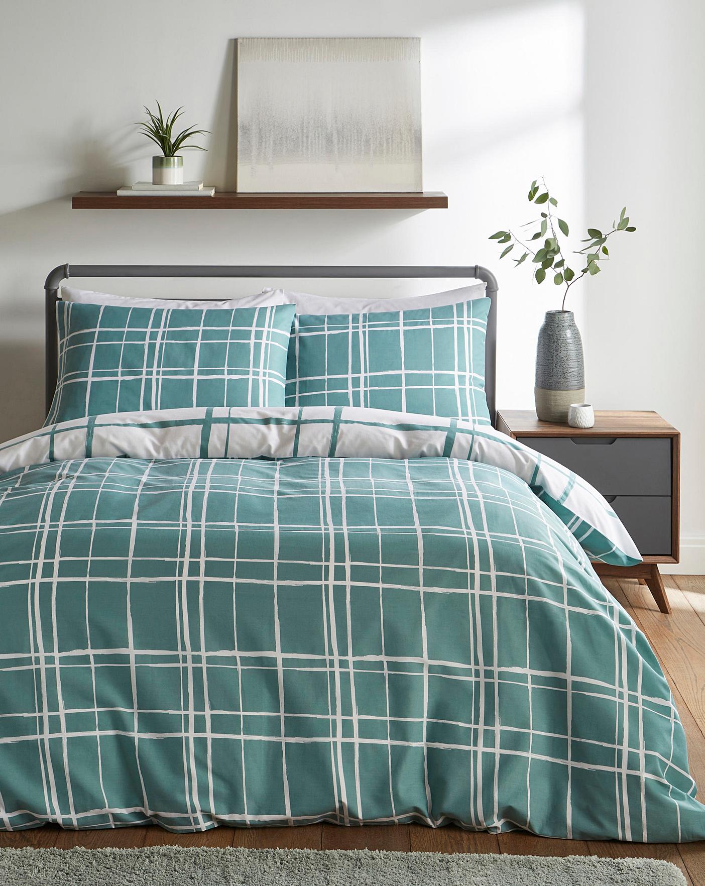 Wilson Eucalyptus Check Duvet Cover Set J D Williams