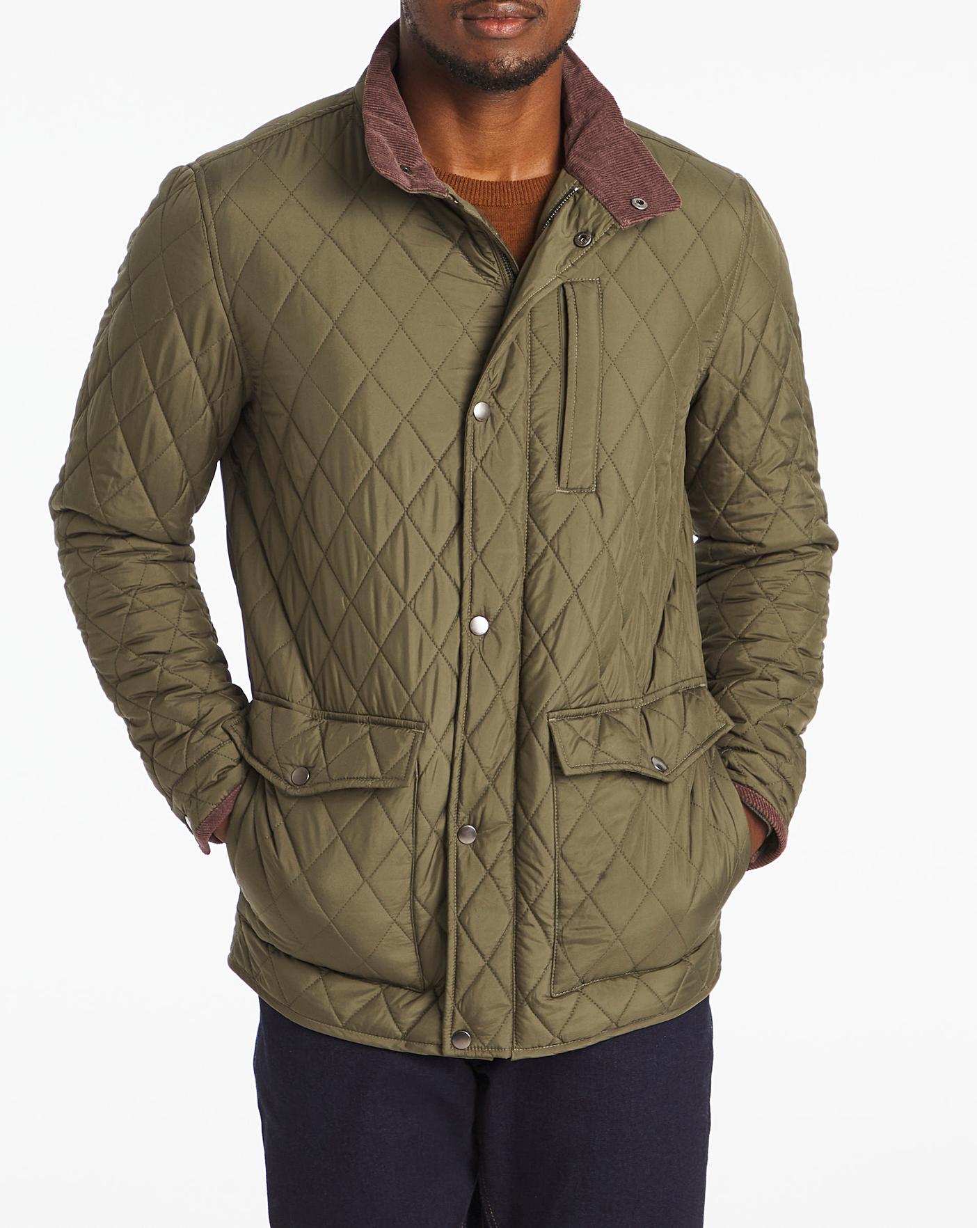 Olive Quilted Three Pocket Jacket Long | J D Williams