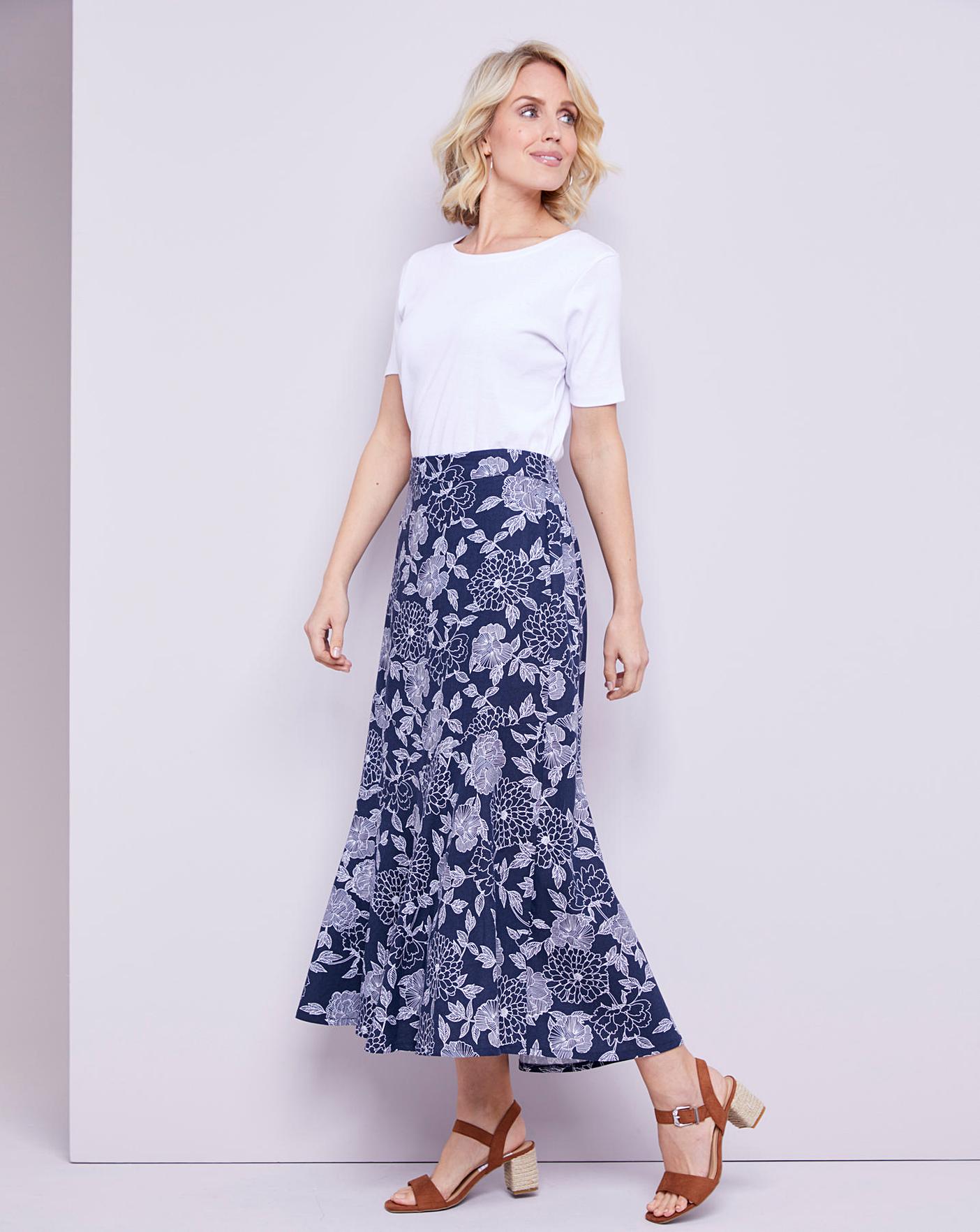 Julipa Linen Print Seamed Skirt 34" J D Williams