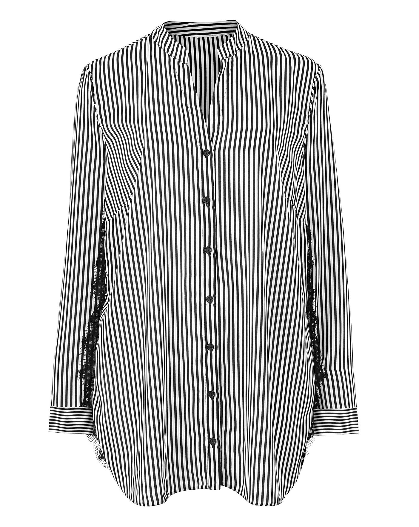 Mono Stripe Lace Detail Longline Shirt | J D Williams