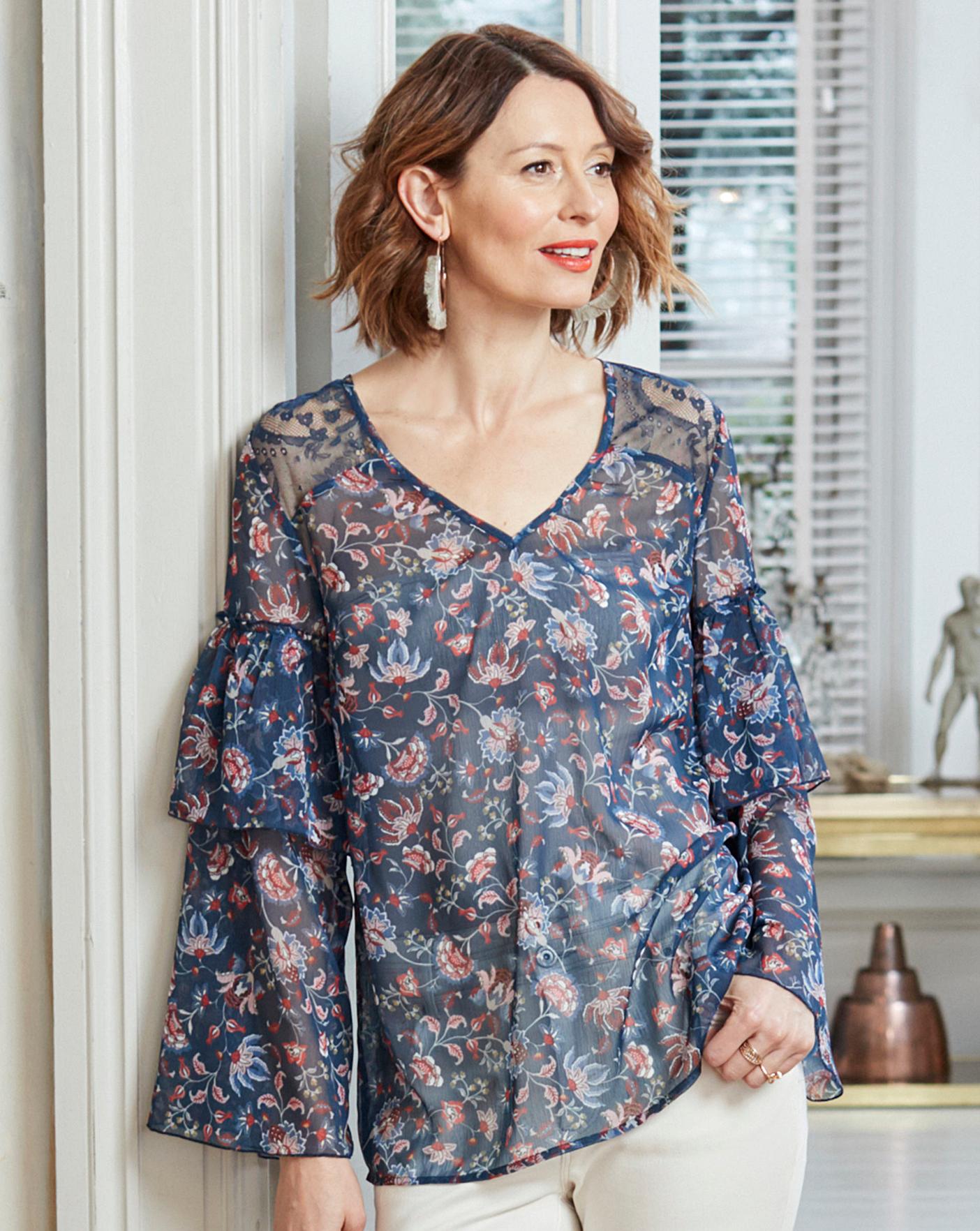 Navy Paisley Layered Sleeve Top | Marisota