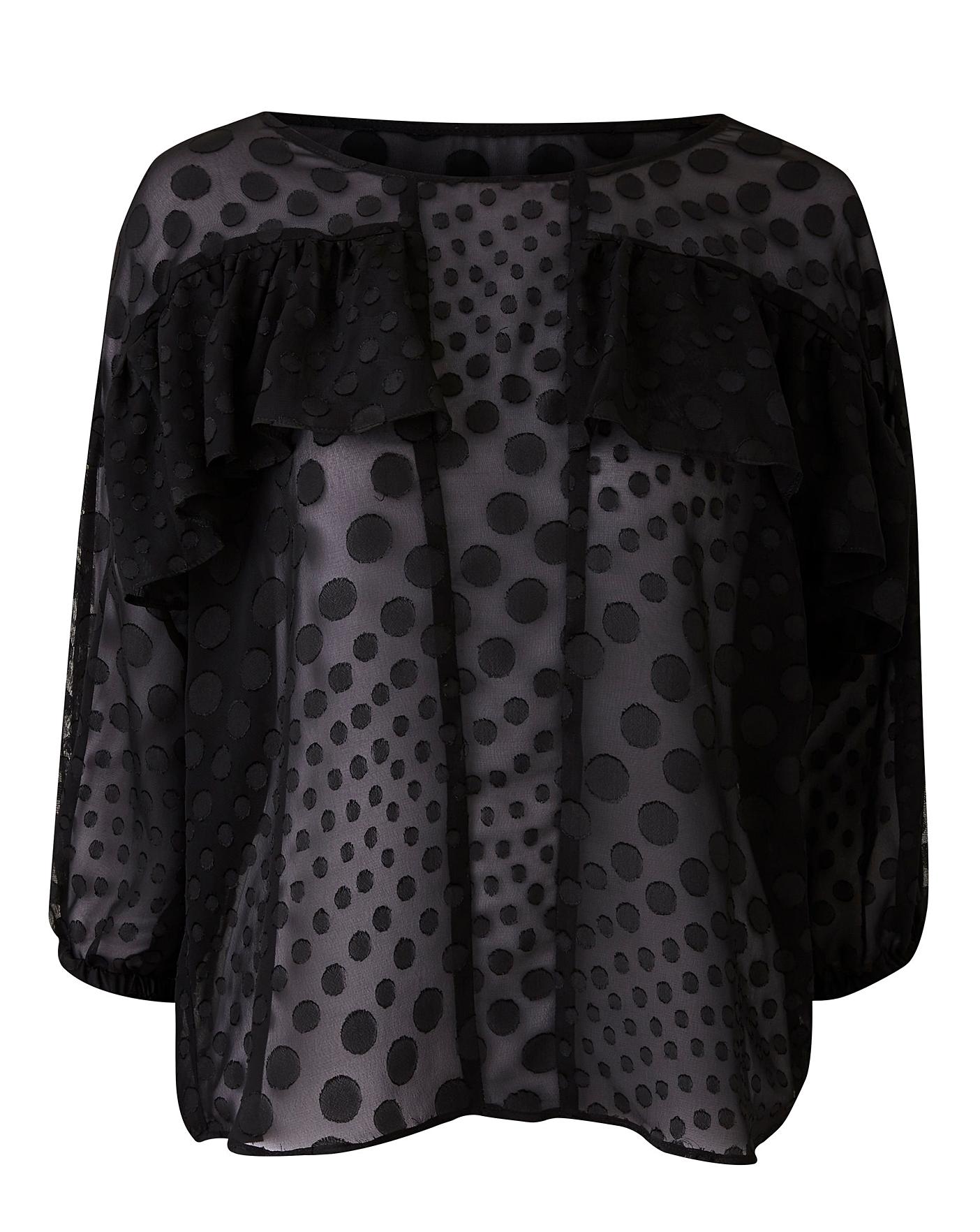 black ruffle blouse