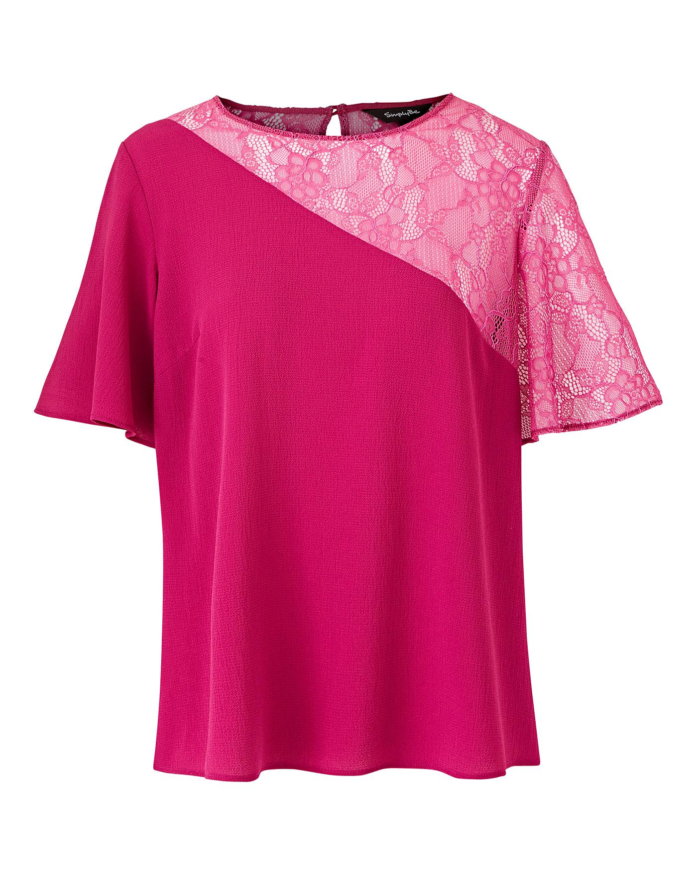 Magenta Asymmetric Lace Sleeve Top | Simply Be