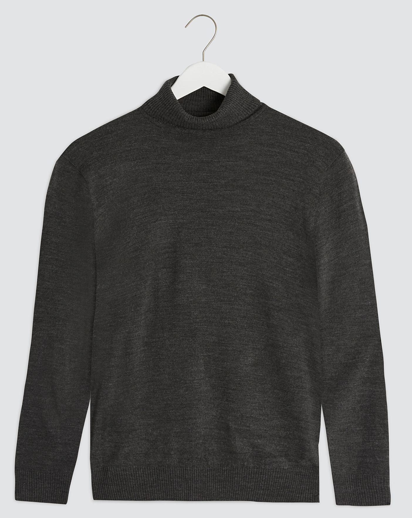 Charcoal Acrylic Roll Neck Jumper | Jacamo