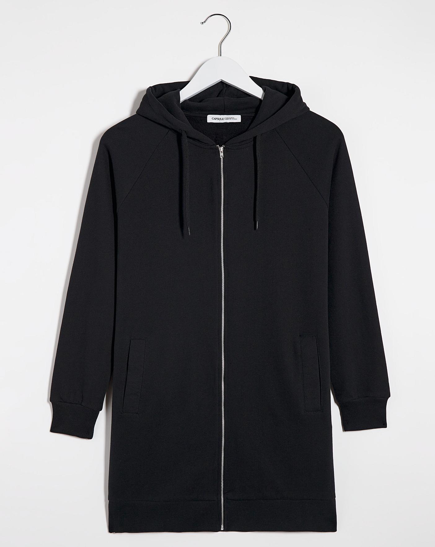 longline black hoodie zip