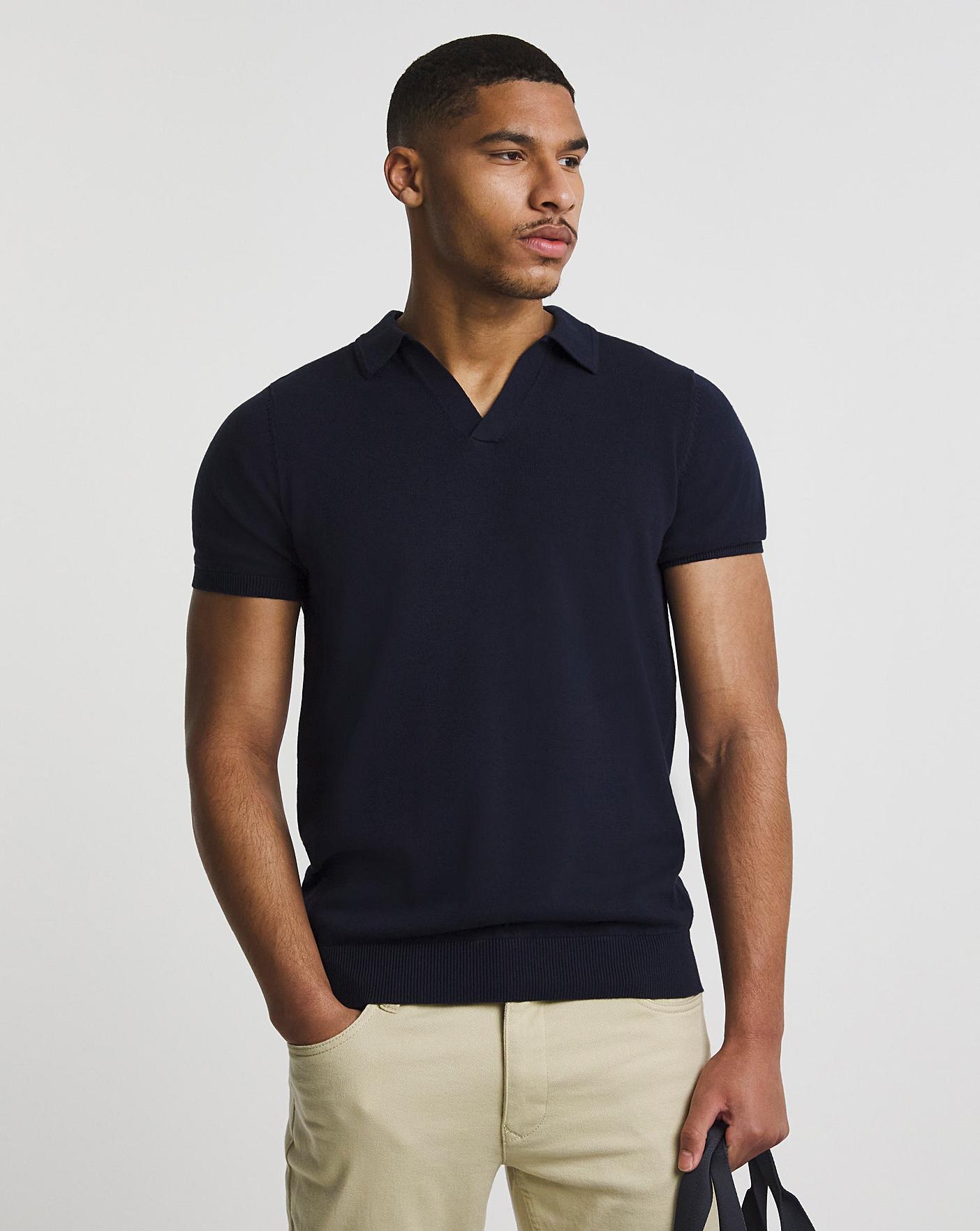 Neck Knitted Short Sleeve Polo | Jacamo