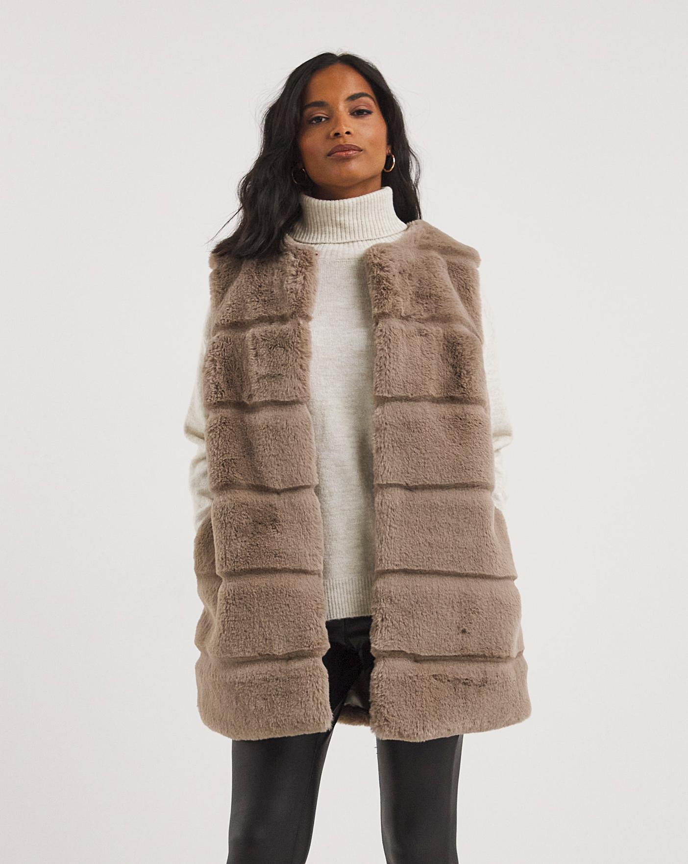 Taupe Stepped Faux Fur Gilet | Ambrose Wilson