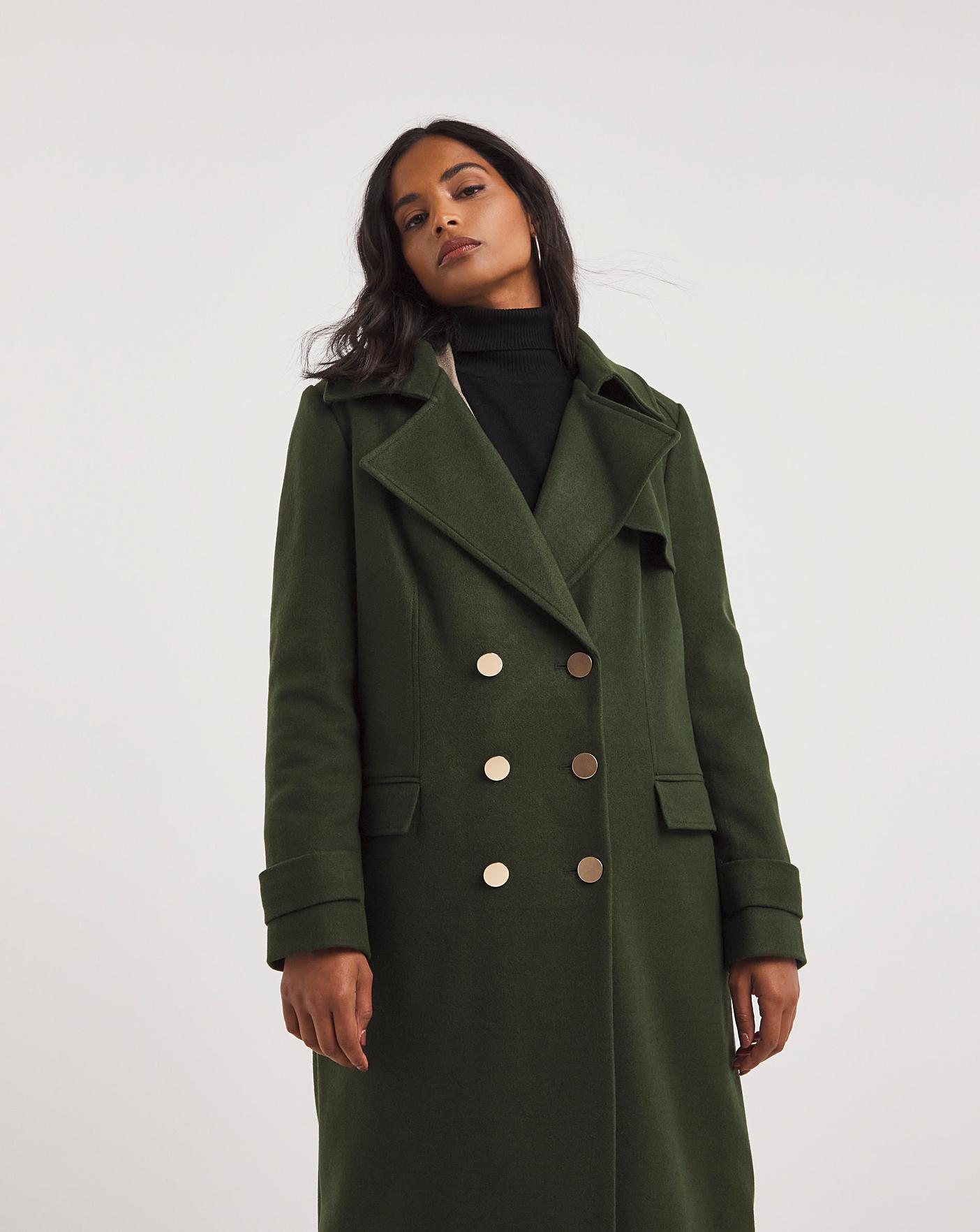 Khaki Wool Blend Military Coat | Fashion World