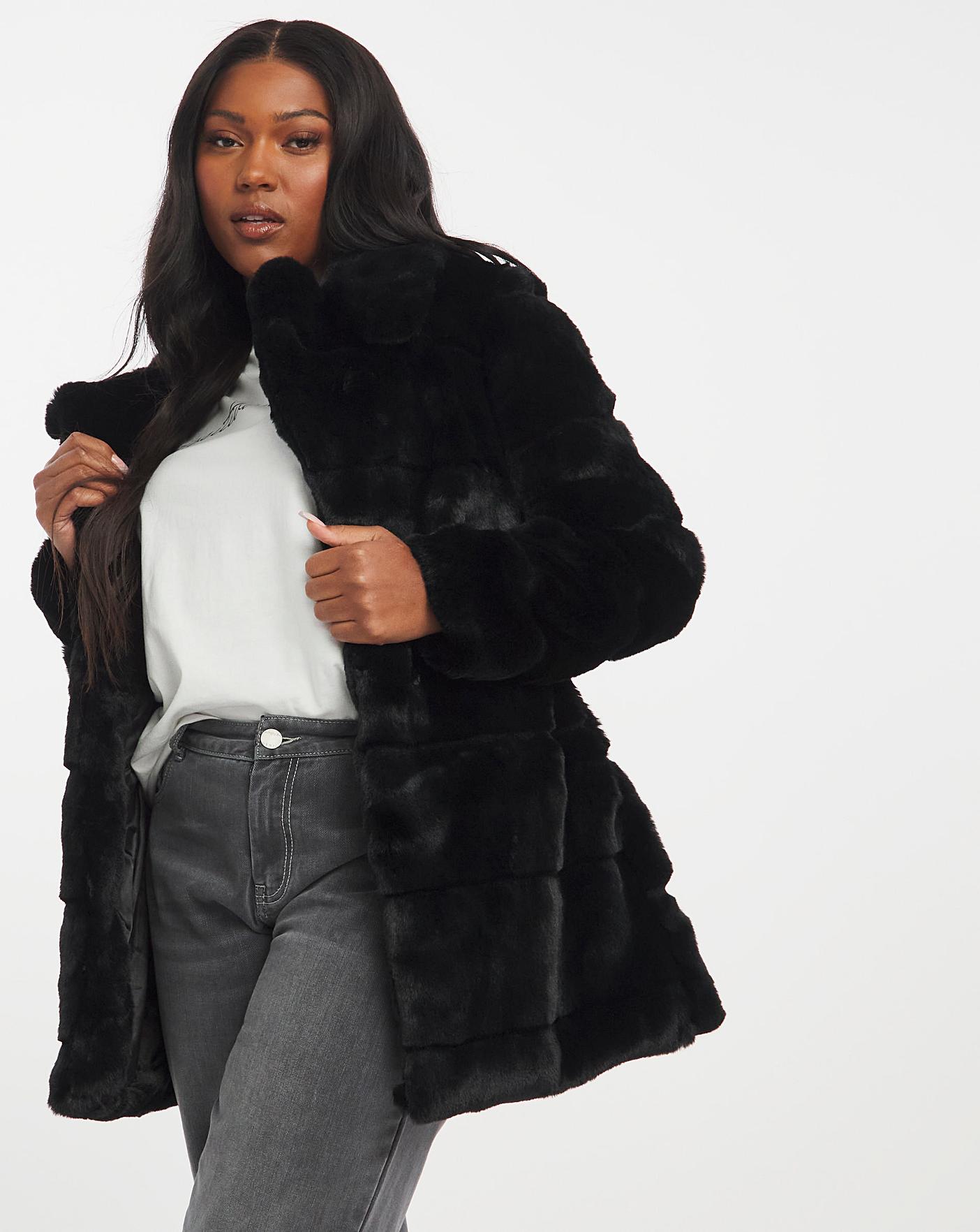 faux fur coat with hood black