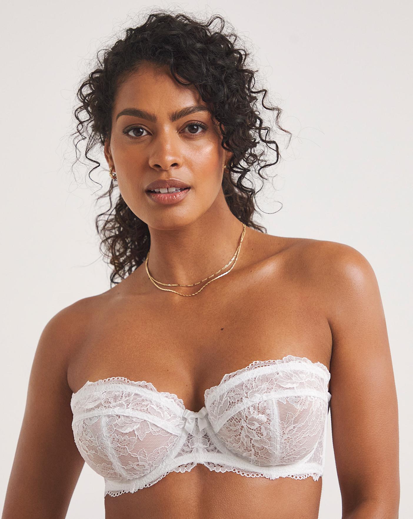 Womens No Padding Strapless Lace Bra Underwire Multiway See-Through Rose  White 40D
