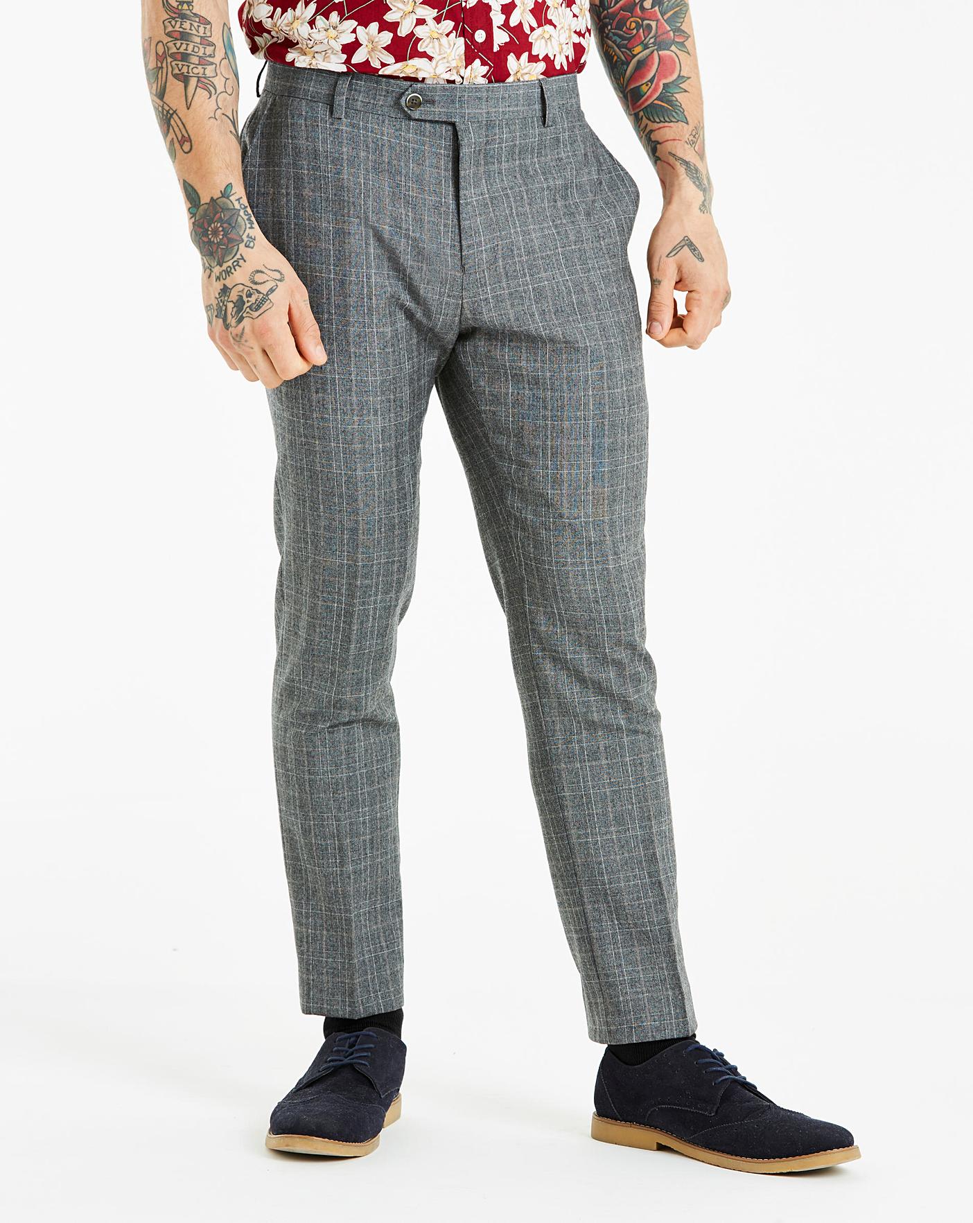 W&B LONDON Slim Fit Check Trousers 31in