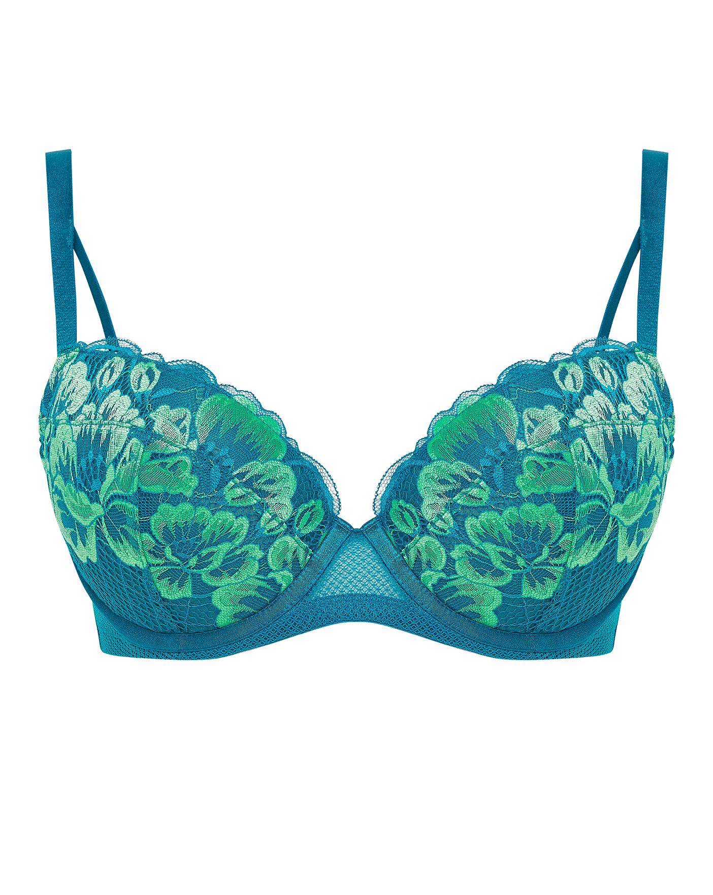 Ann Summers Honey Suckle padded plunge bra in blue and green contrast