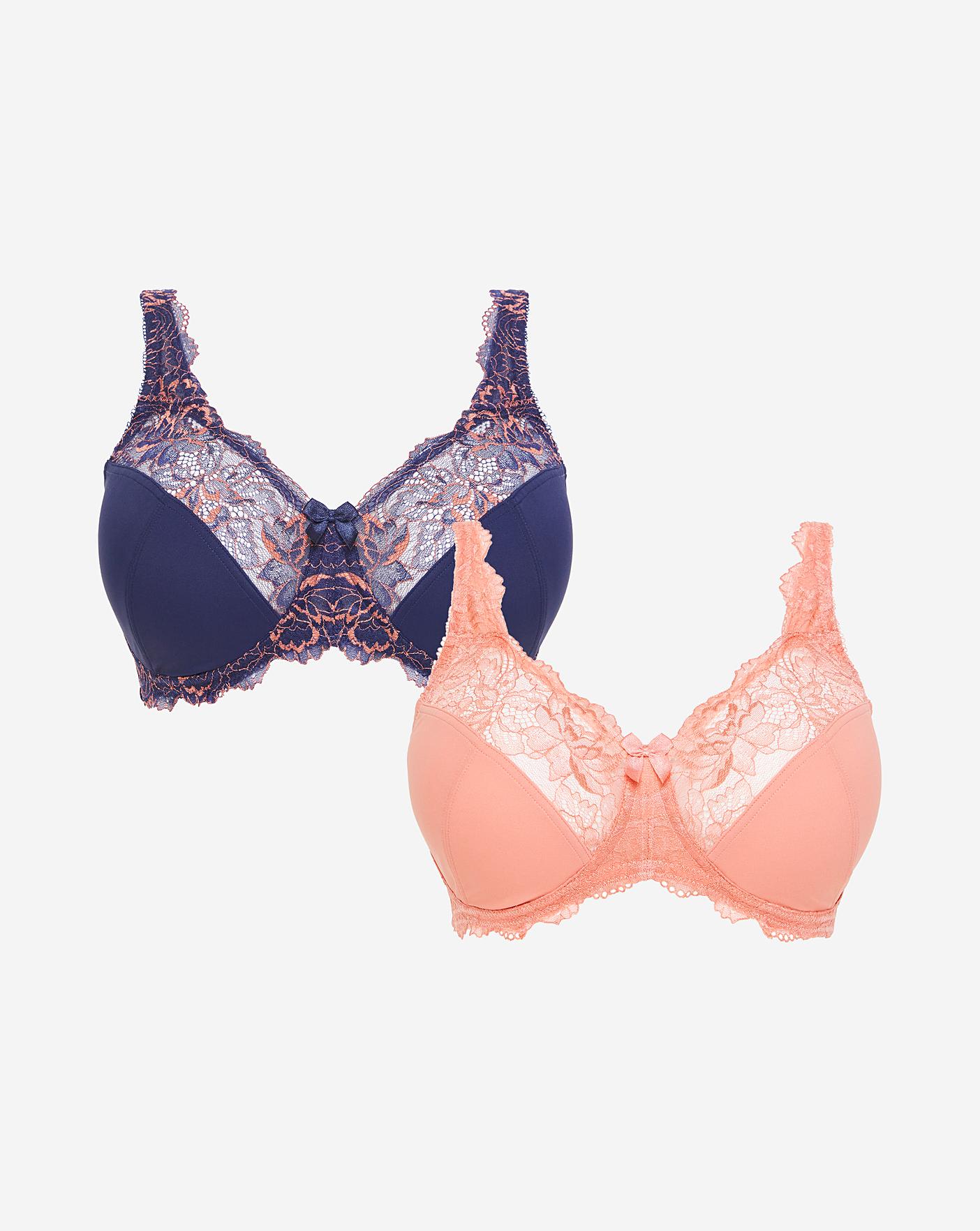 2 Pack Ella Lace Non Wired Full Cup Bras