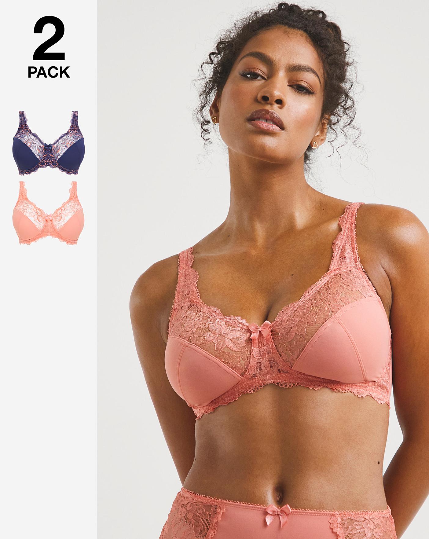 2-pack non-padded lace bras - Grey/Light pink - Ladies