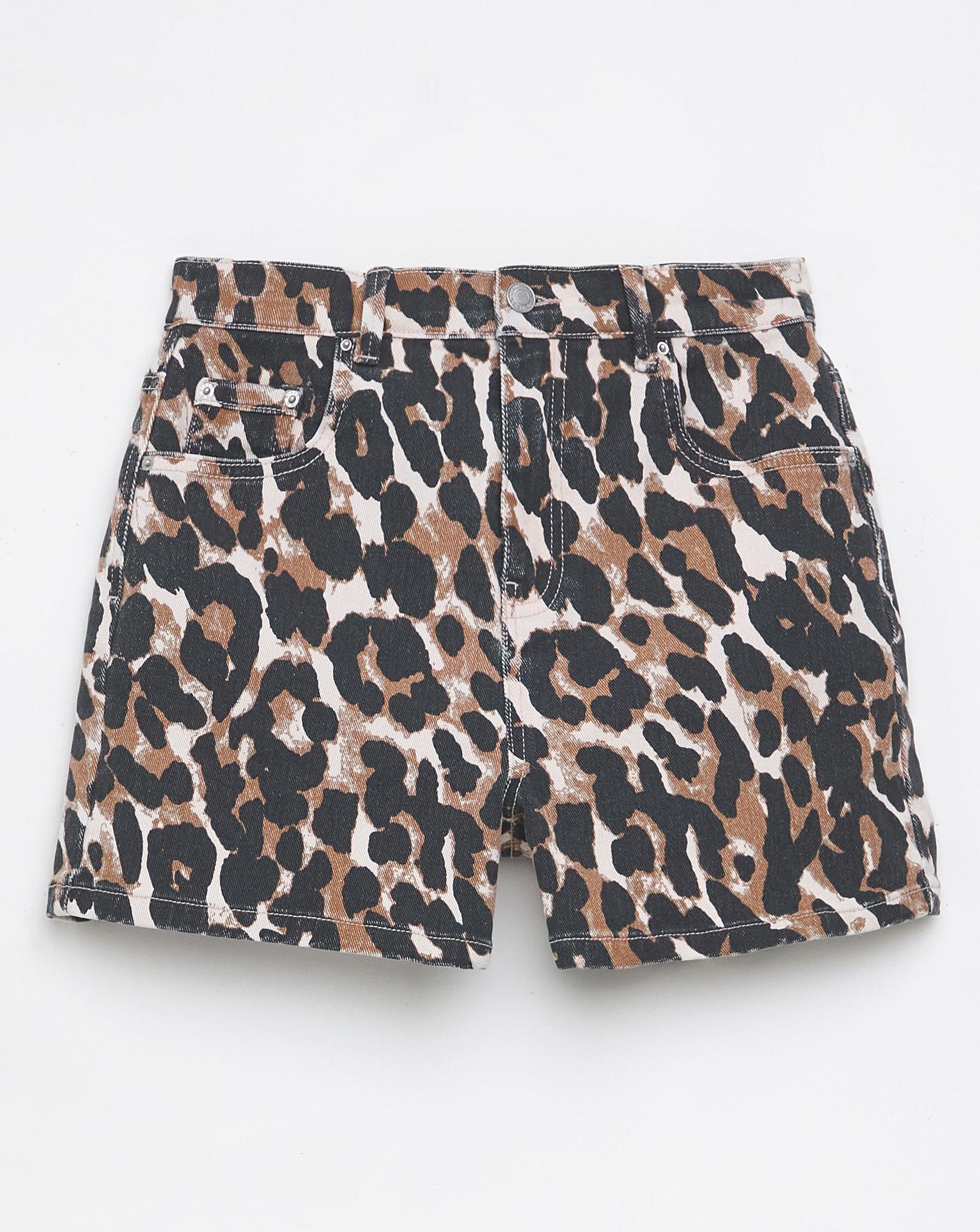 Simply Be Leopard Print Denim Short Simply Be - Main Image
