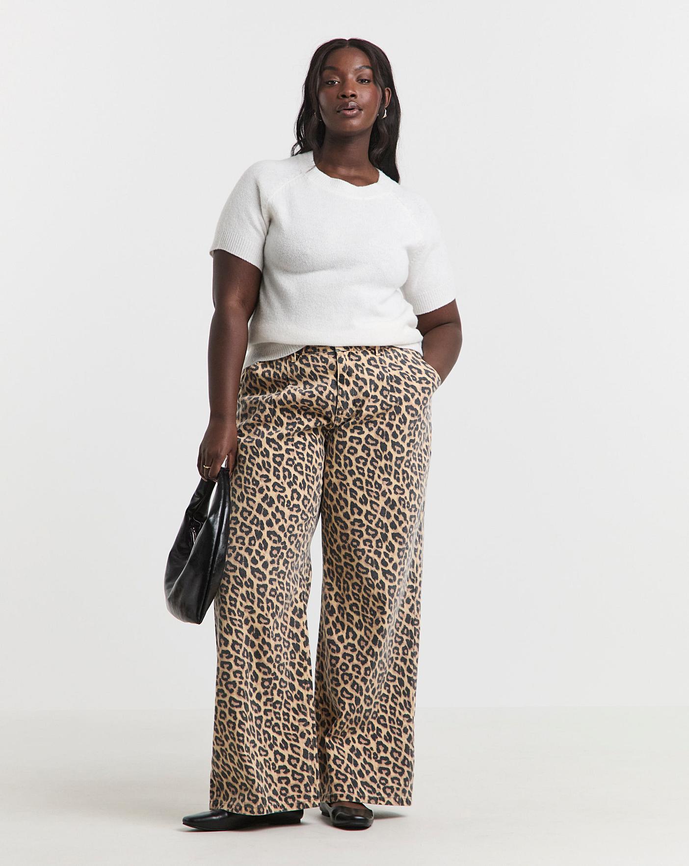 Leopard Dress For Less Jeans Leopard Print Denim Pleat Wide Leg 