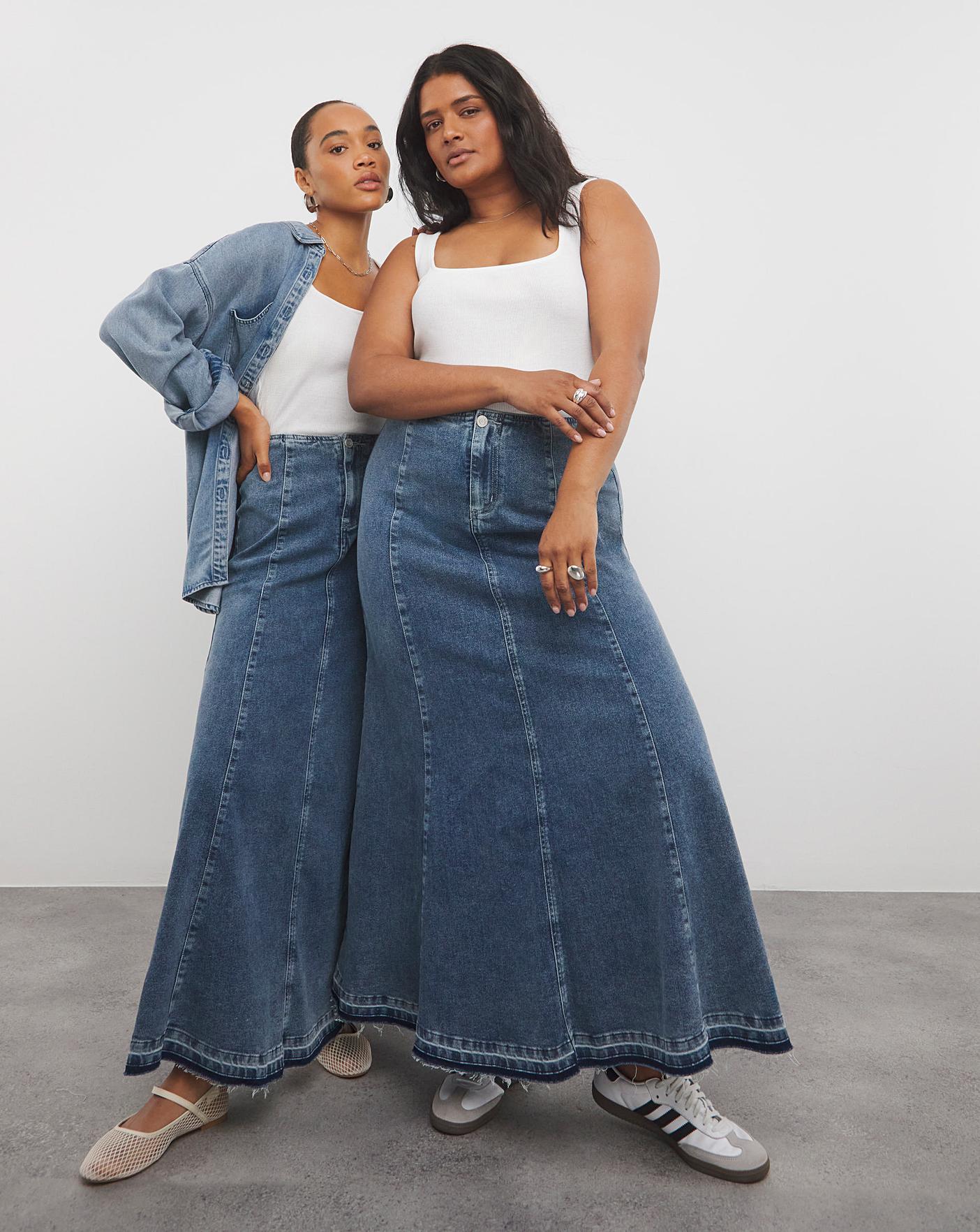 Mid Wash Fit and Flare Denim Maxi Skirt Simply Be