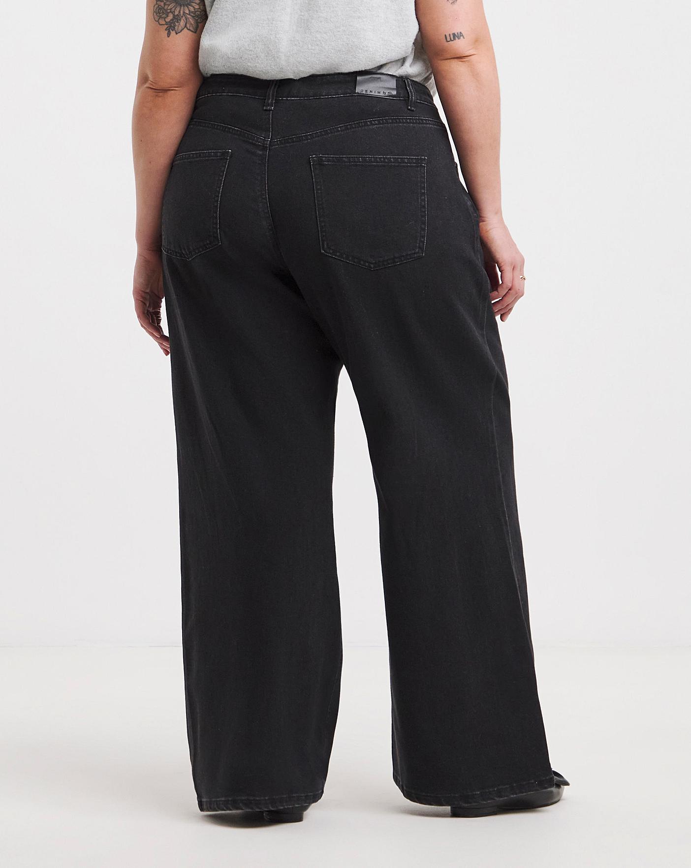 Washed Black Pleat Wide Leg Jeans | Oxendales