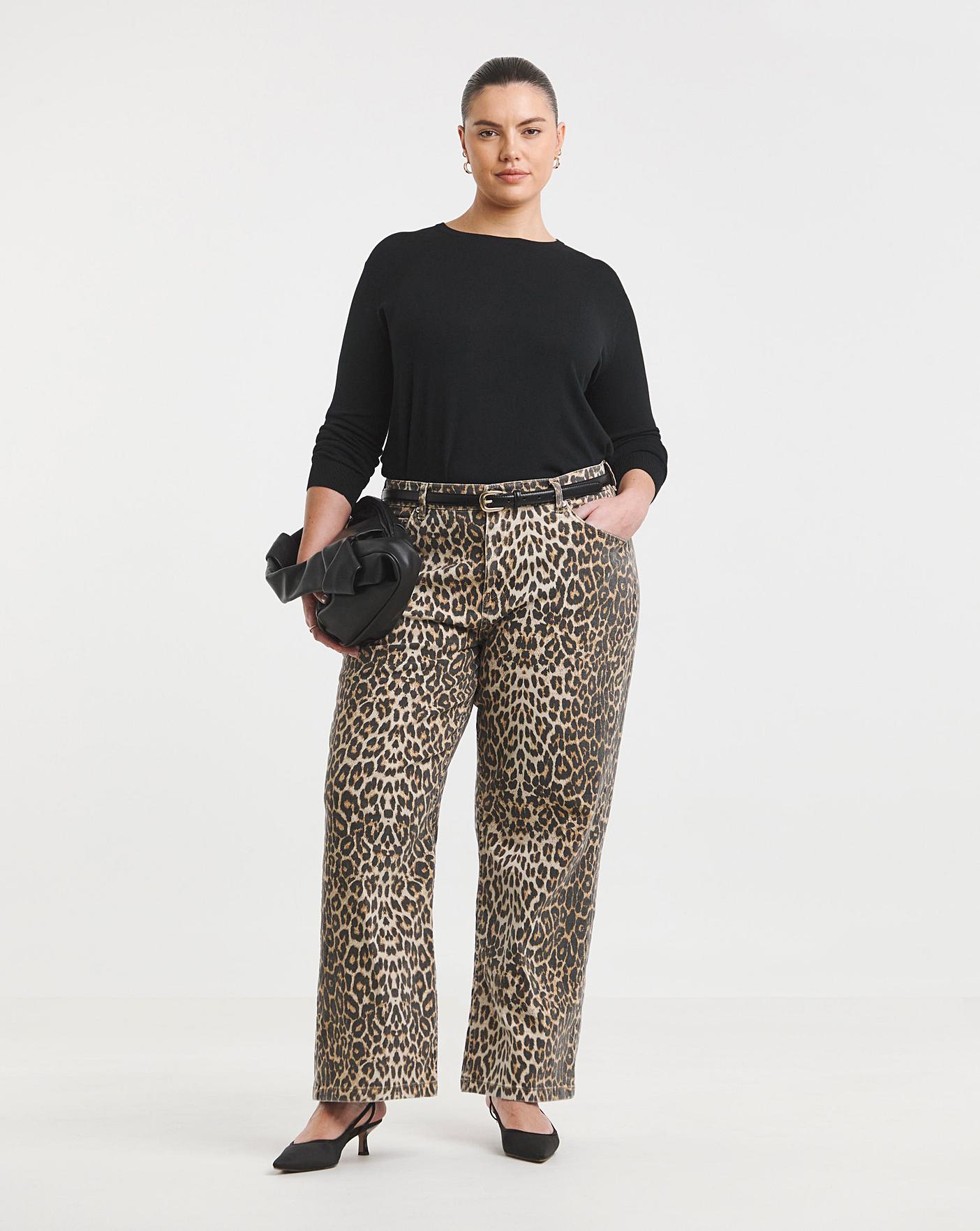 Leopard Print Denim Wide Leg Jeans | Oxendales