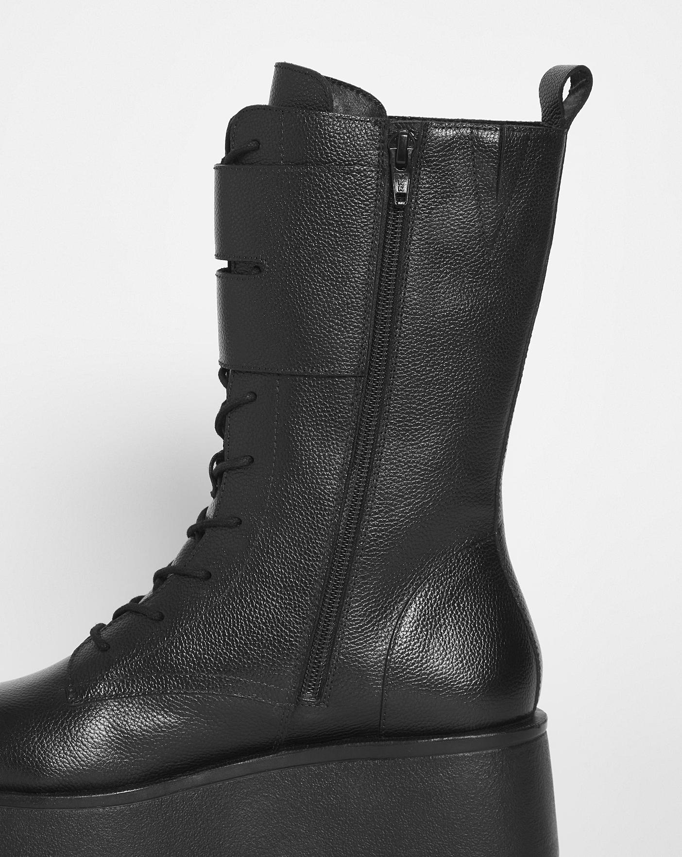 Lace Up Flatform Calf Boots Ex Wide Fashion World