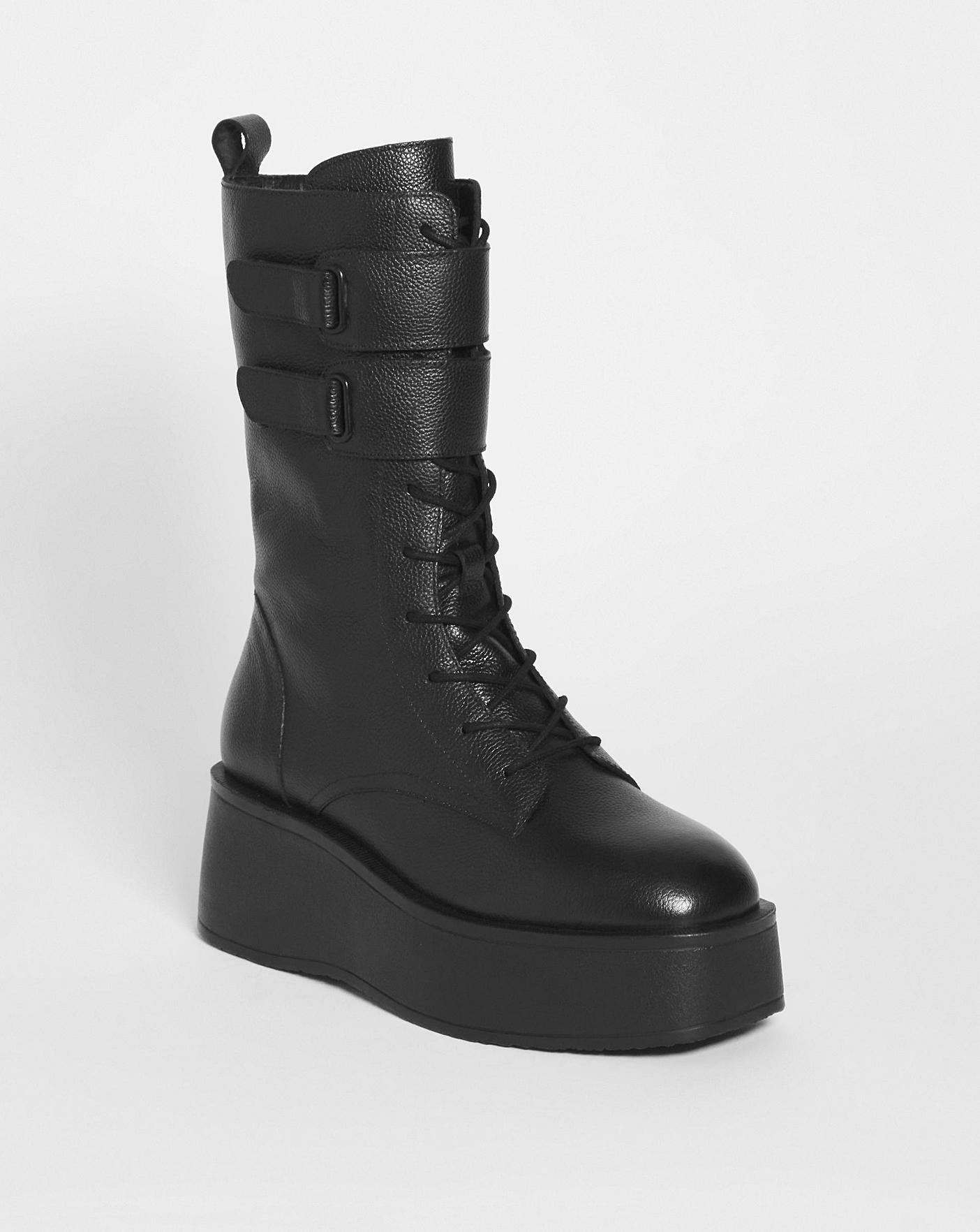 Lace Up Flatform Calf Boots Ex Wide Simply Be