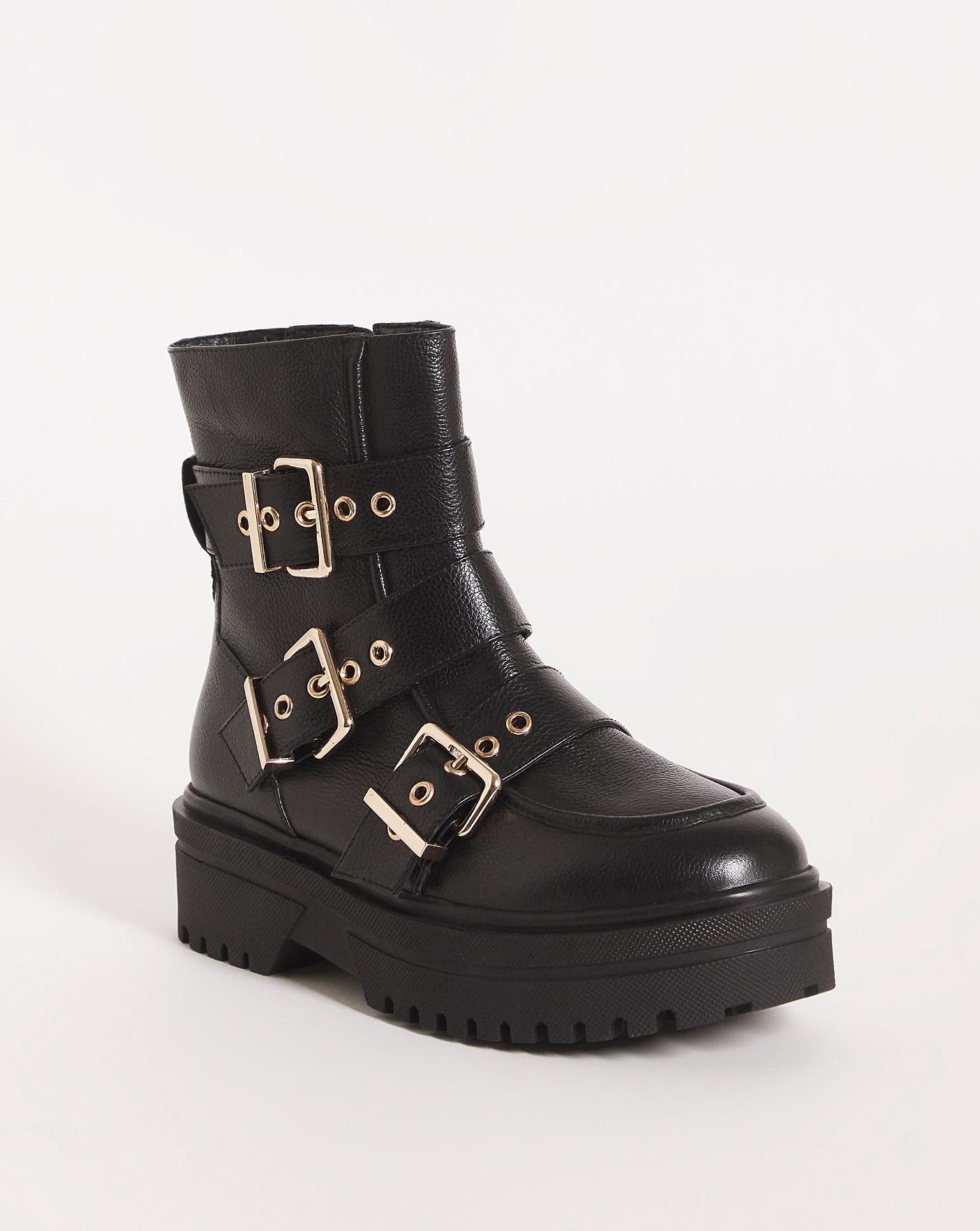 Office artillery chunky black suede three store buckle boots