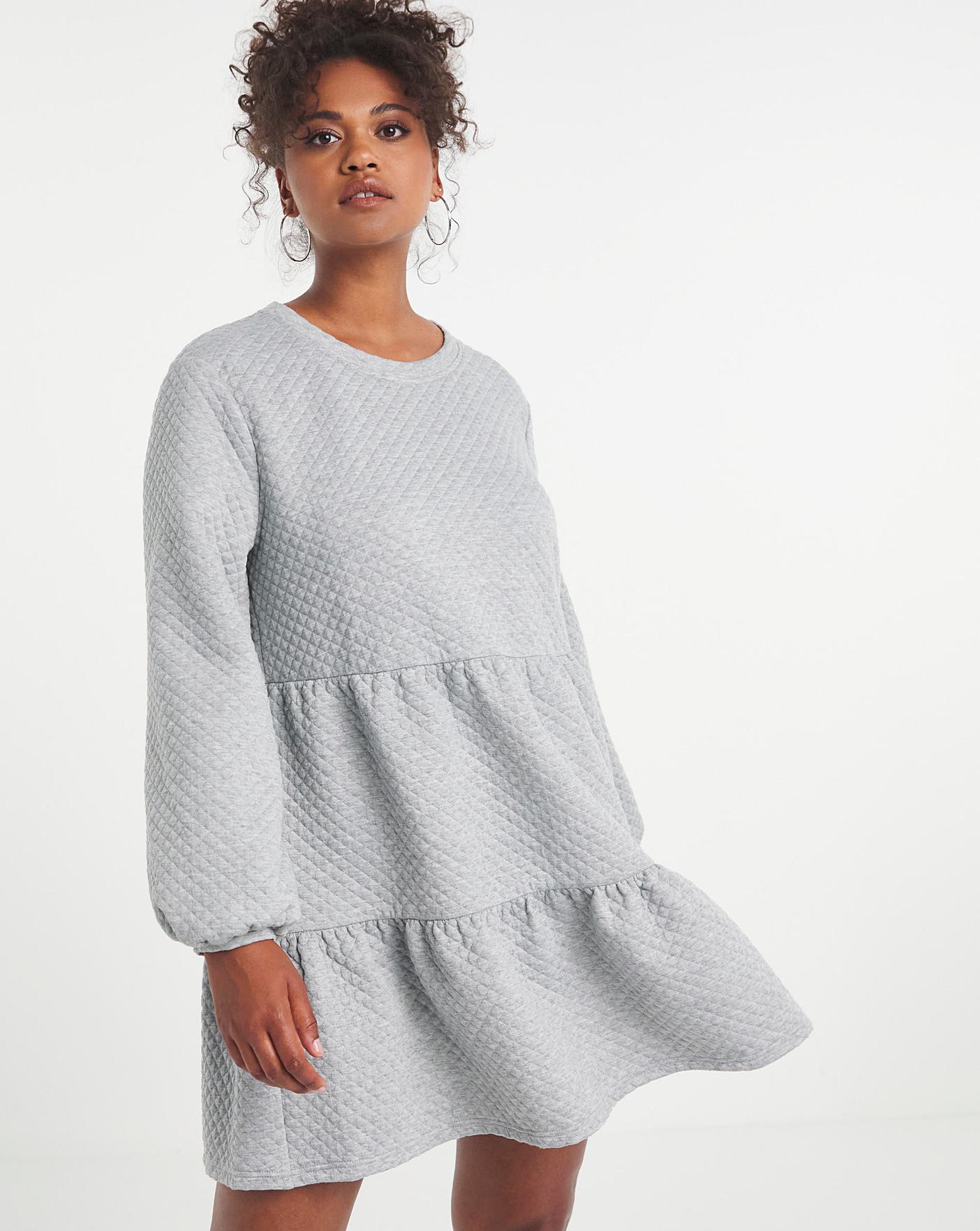 Grey Marl Quilted Tiered Sweat Dress 