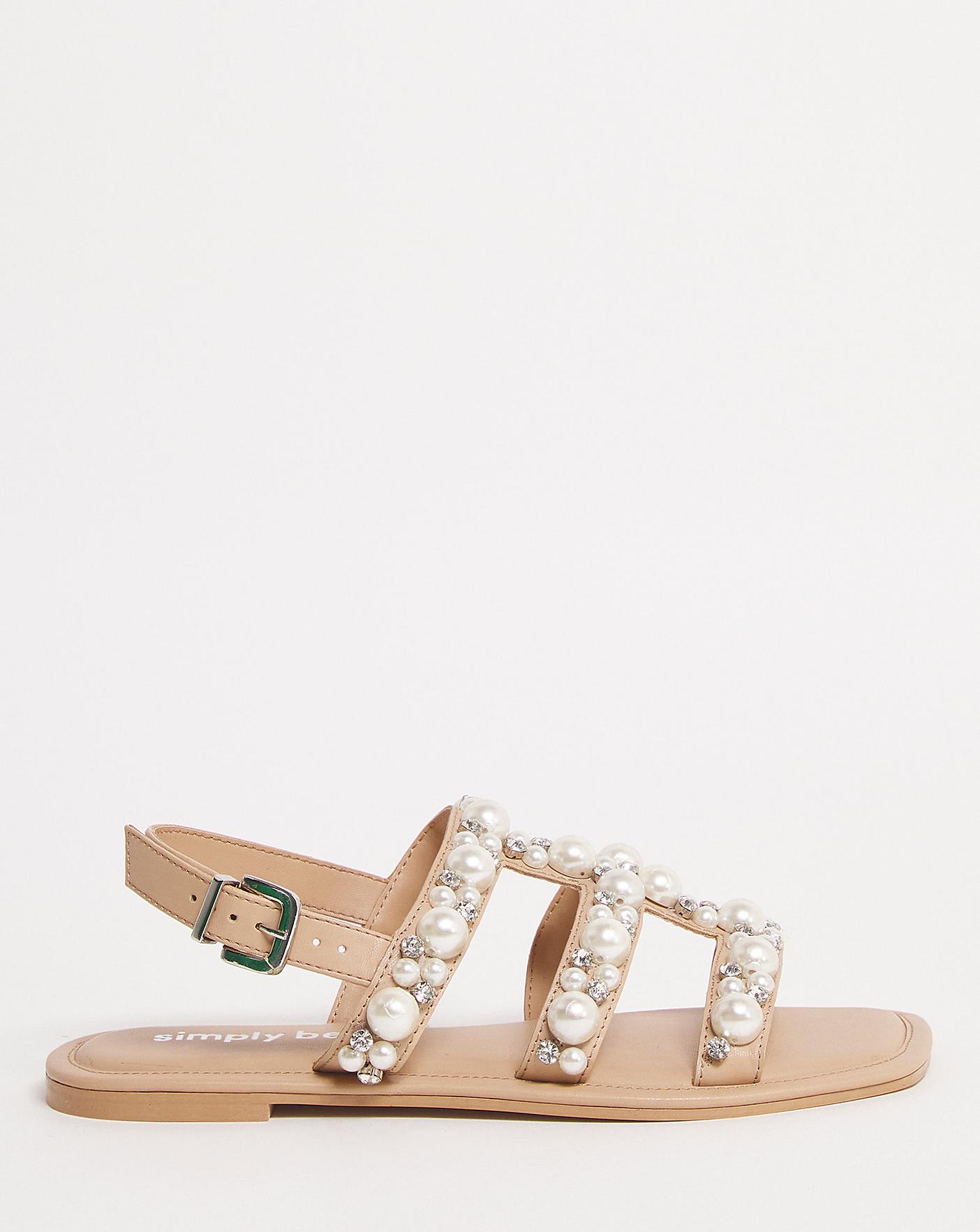 Pearl Encrusted Sandals Wide Fit | Simply Be