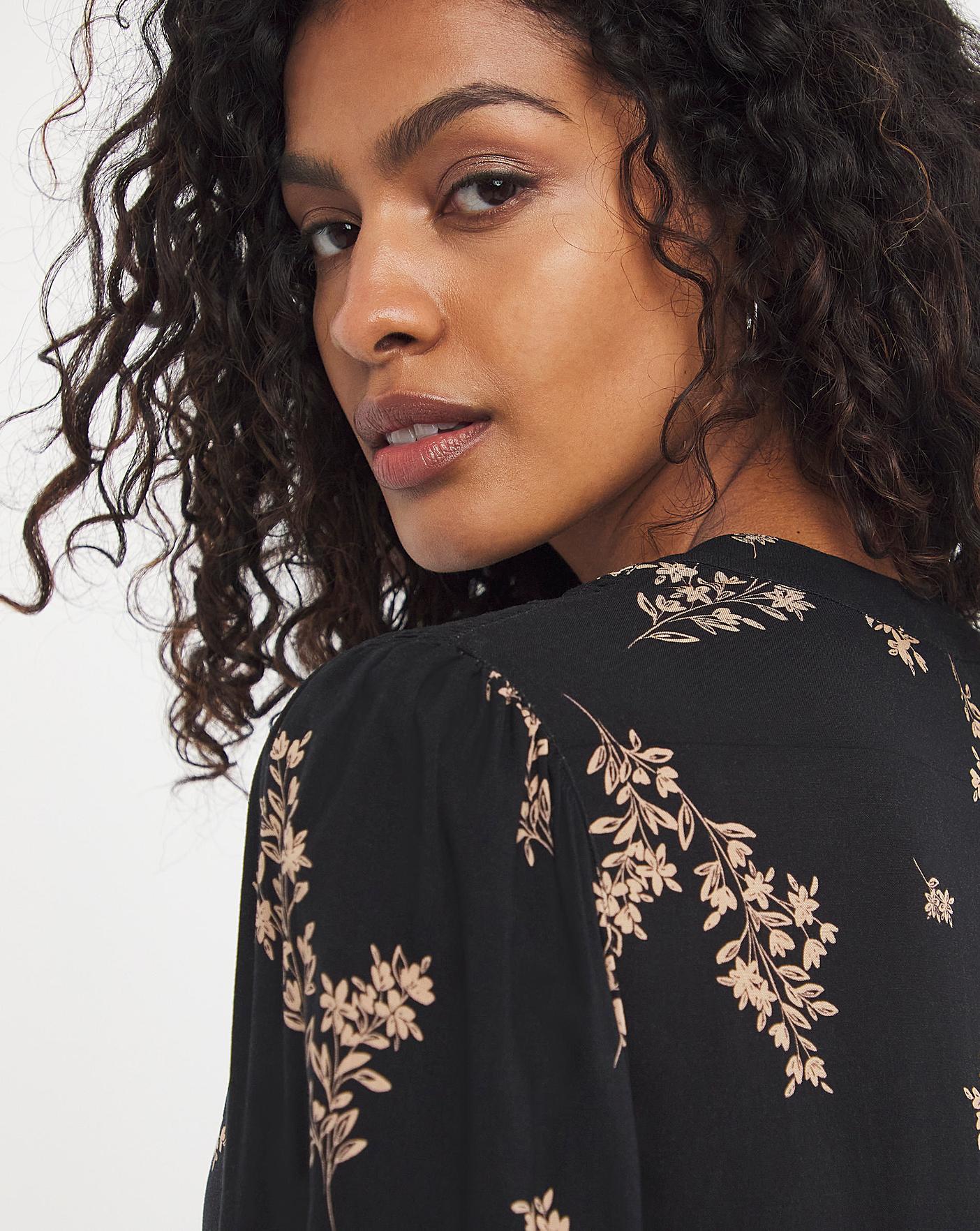 Shirred Shoulder Collarless Blouse Ambrose Wilson