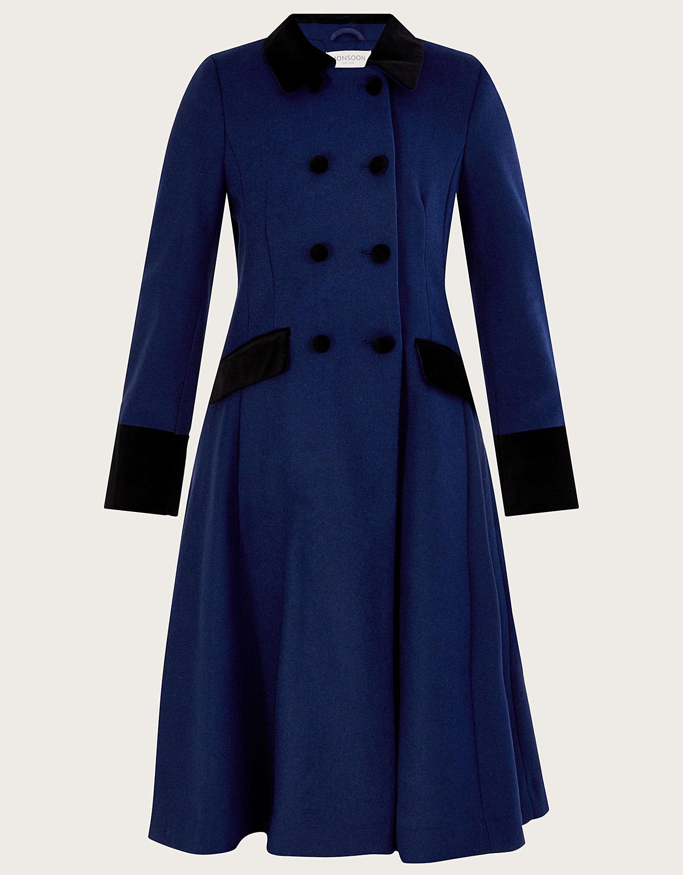 Monsoon Velvet Trim Skirted Coat | J D Williams