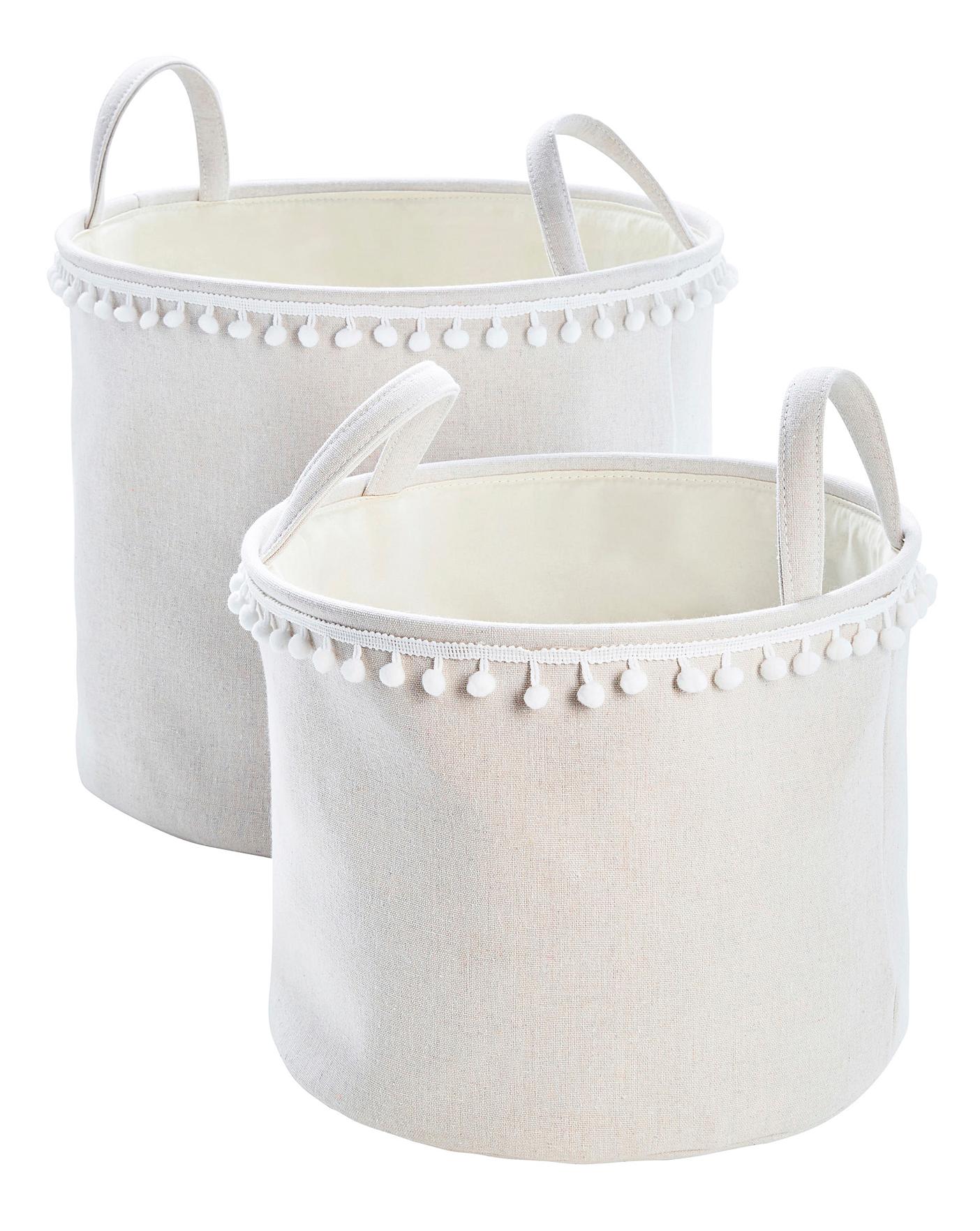 Pom Pom Set of 2 Round Storage Baskets Home Essentials