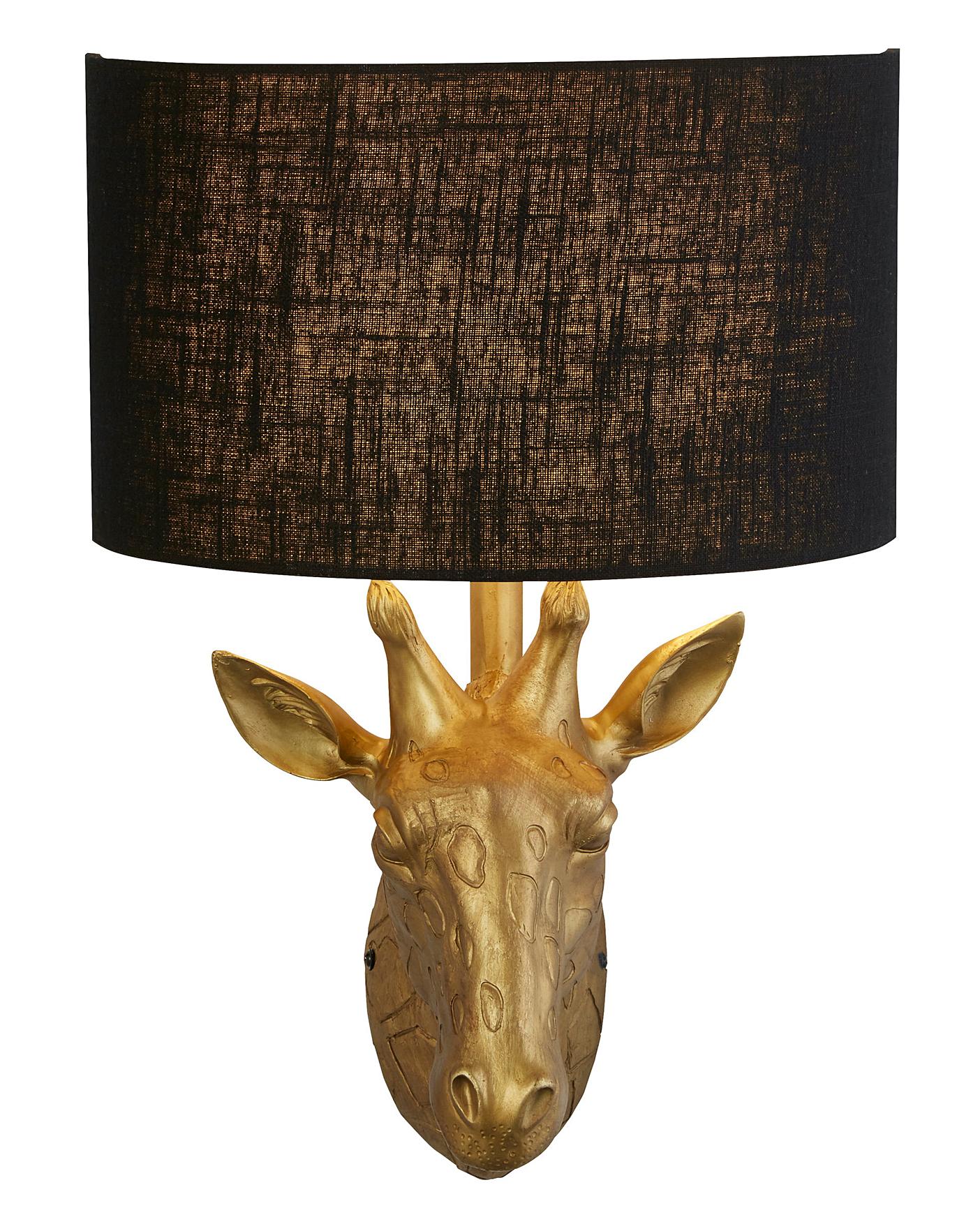 Giraffe Head Wall Lamp with Black Shade | J D Williams