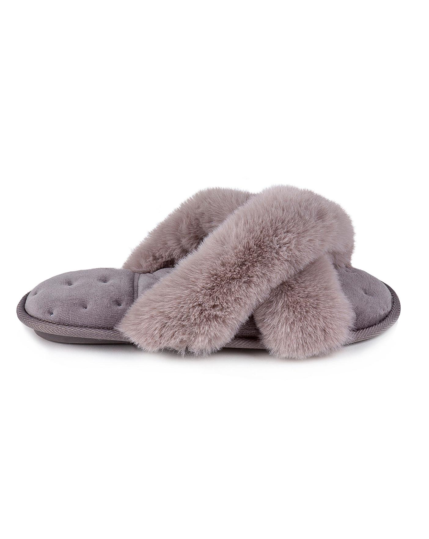 fluffy cross front slippers