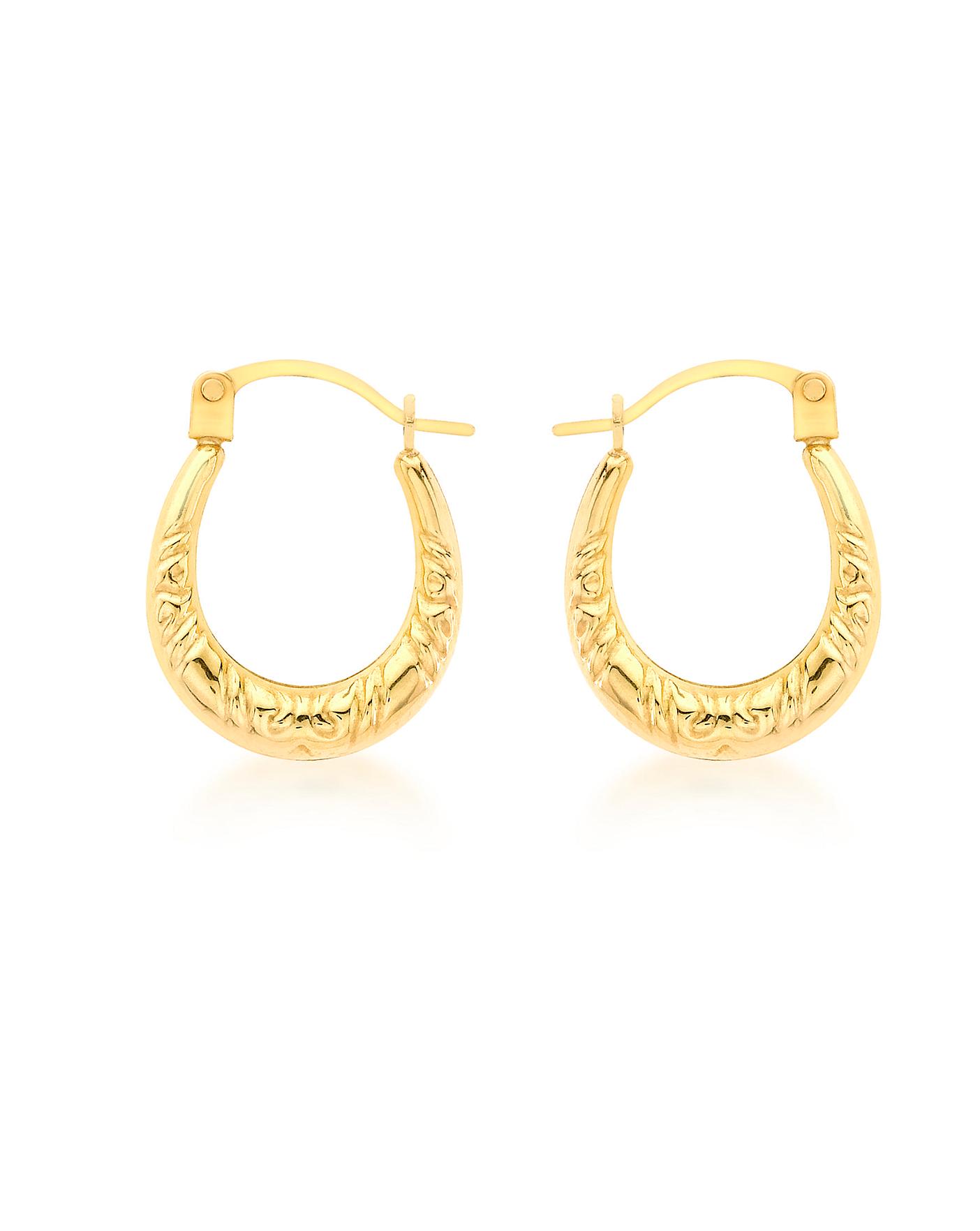 9ct Gold Patterned Creole Earrings | J D Williams