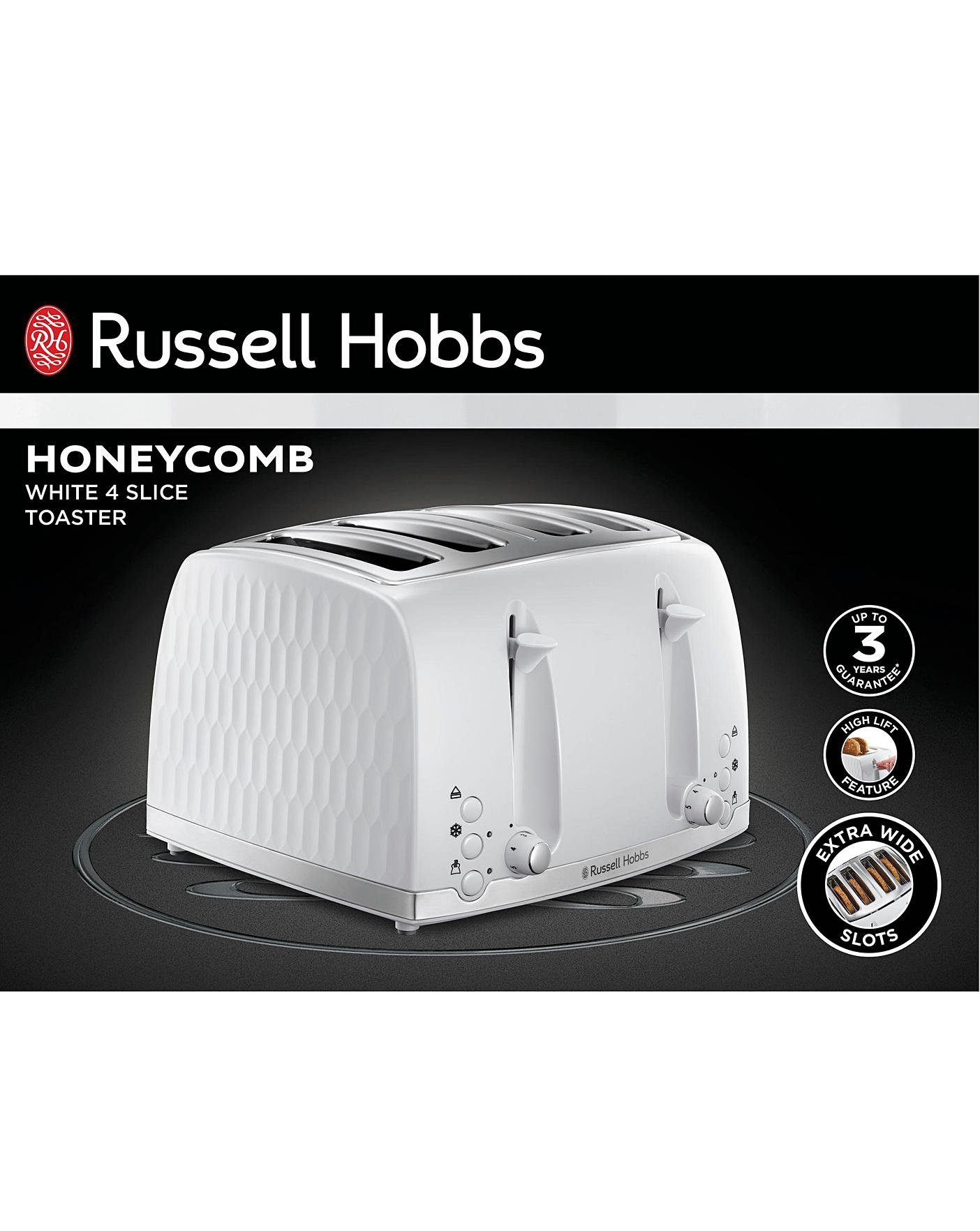 Russell Hobbs Honeycomb 2 Slice Toaster & Cordless Kettle Set white