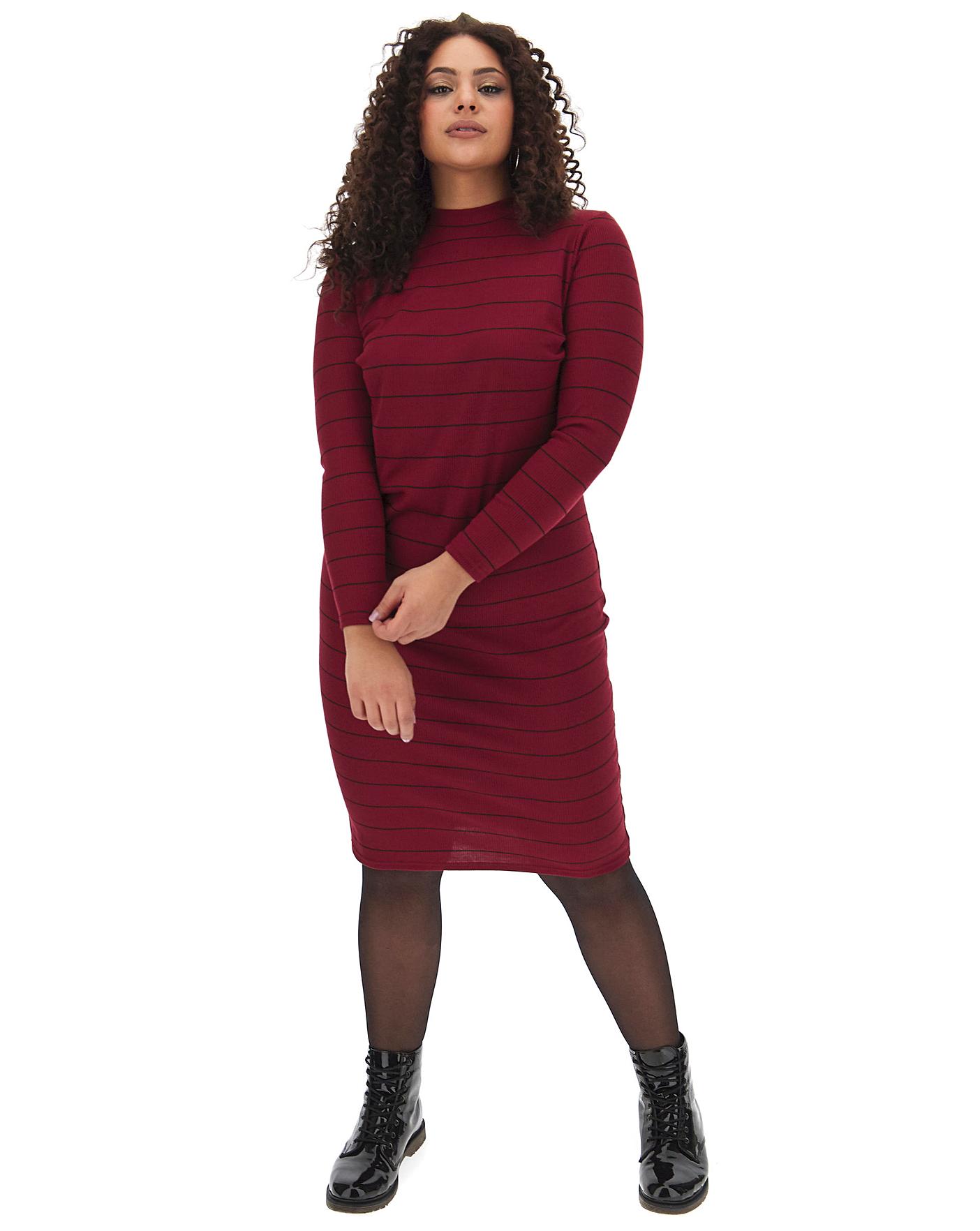 high neck ribbed bodycon dress