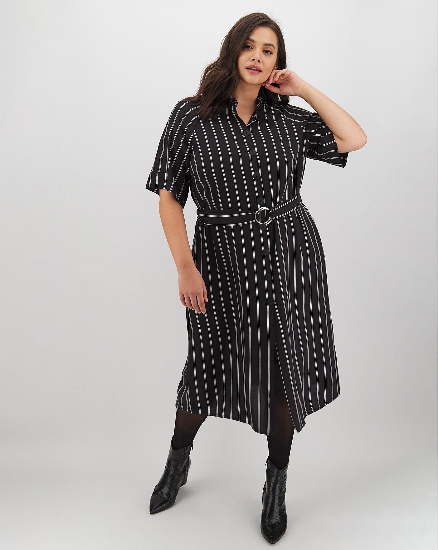 stripe midi shirt dress