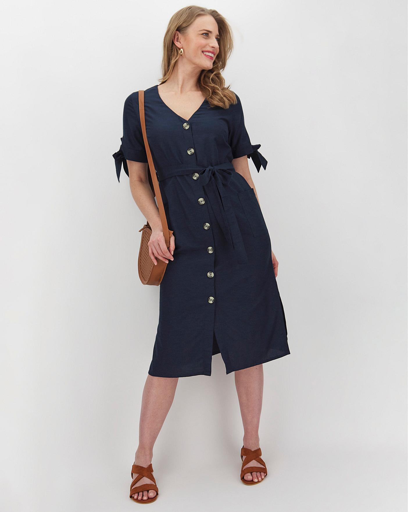 linen button midi dress