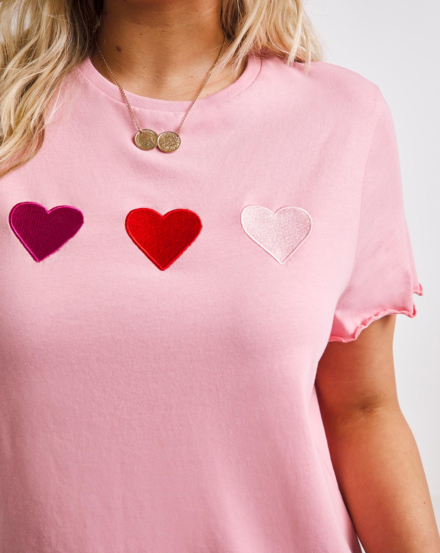 Pink Heart Embroidered Tee | Fashion World