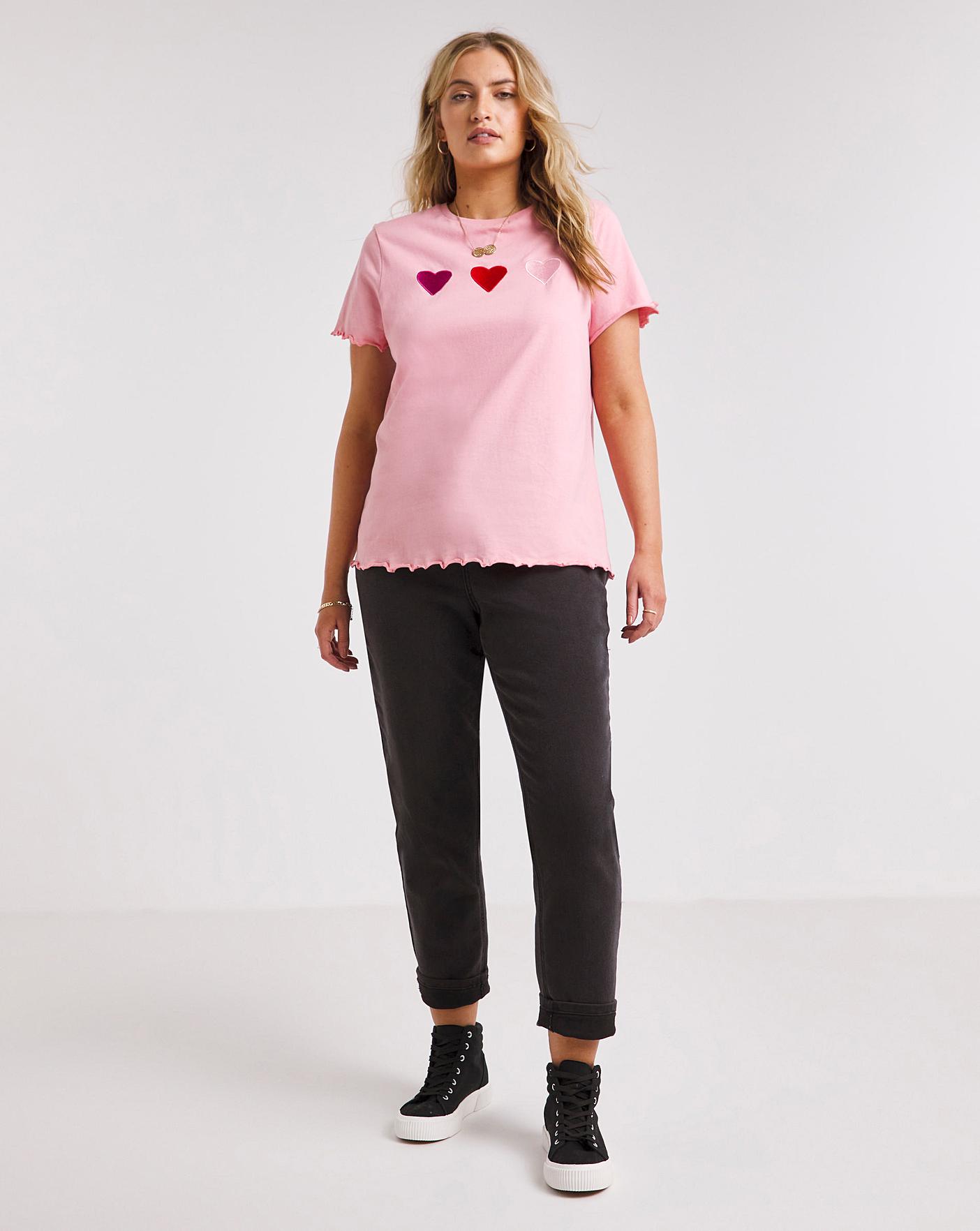 Pink Heart Embroidered Tee Fashion World