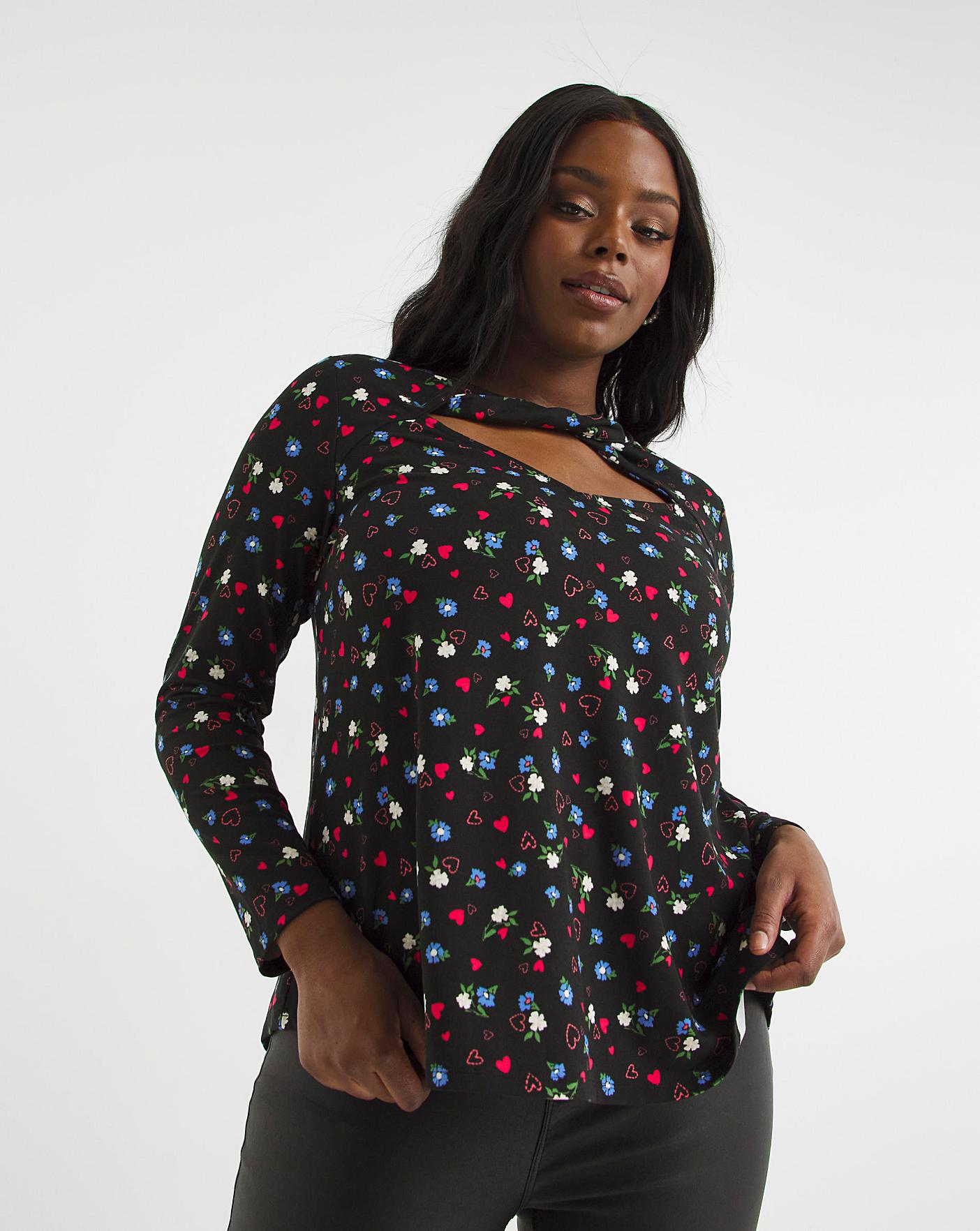 Heart Ditsy Print Supersoft Cut Out Top