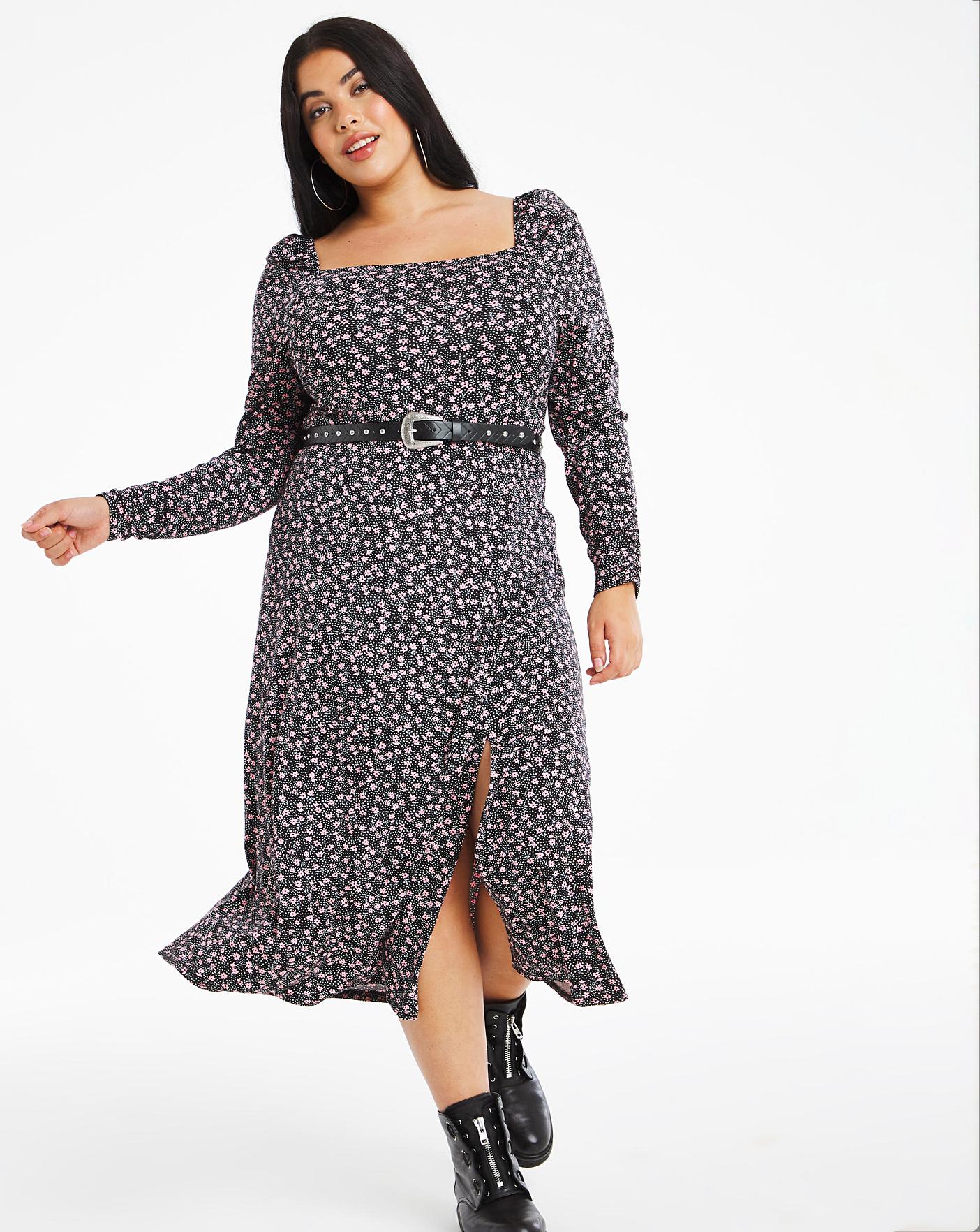 square neck ditsy dress