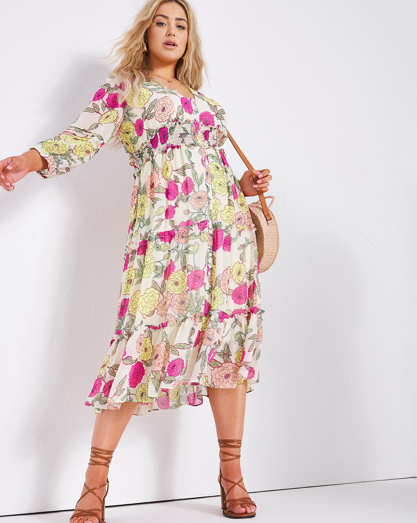 floral tiered chiffon dress