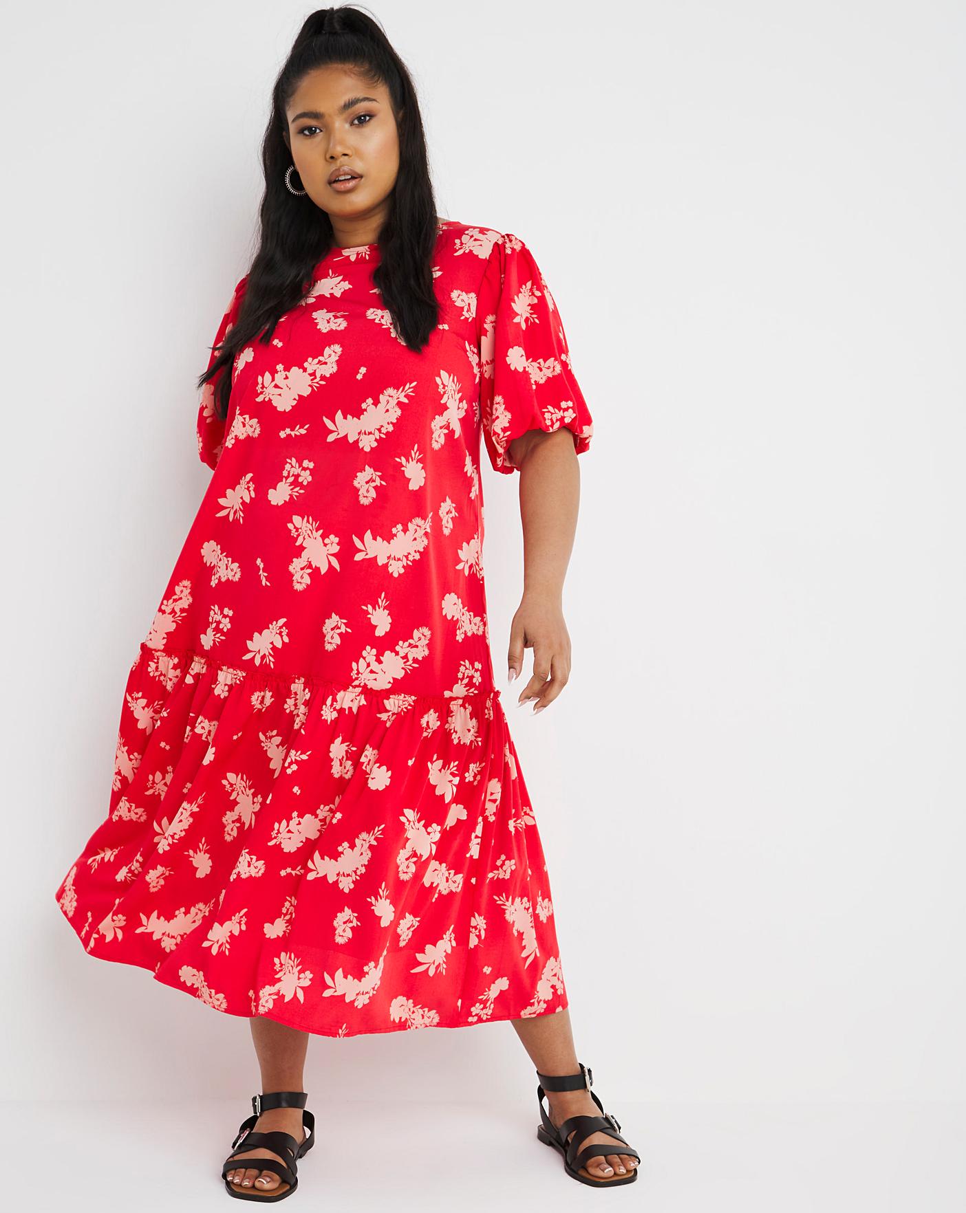 red midi dress floral