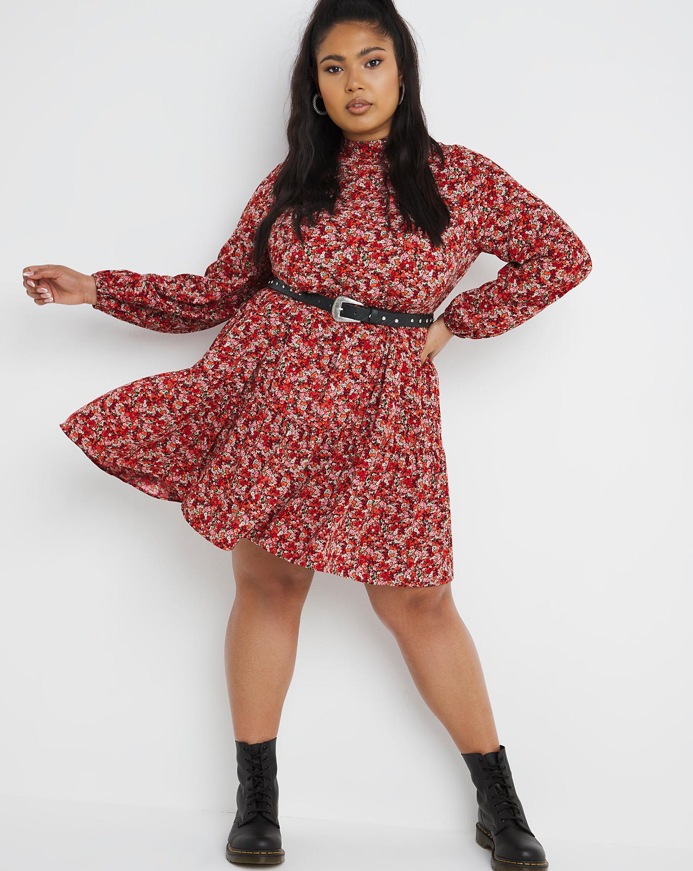 Ditsy Print Tiered Smock Dress | Simply Be