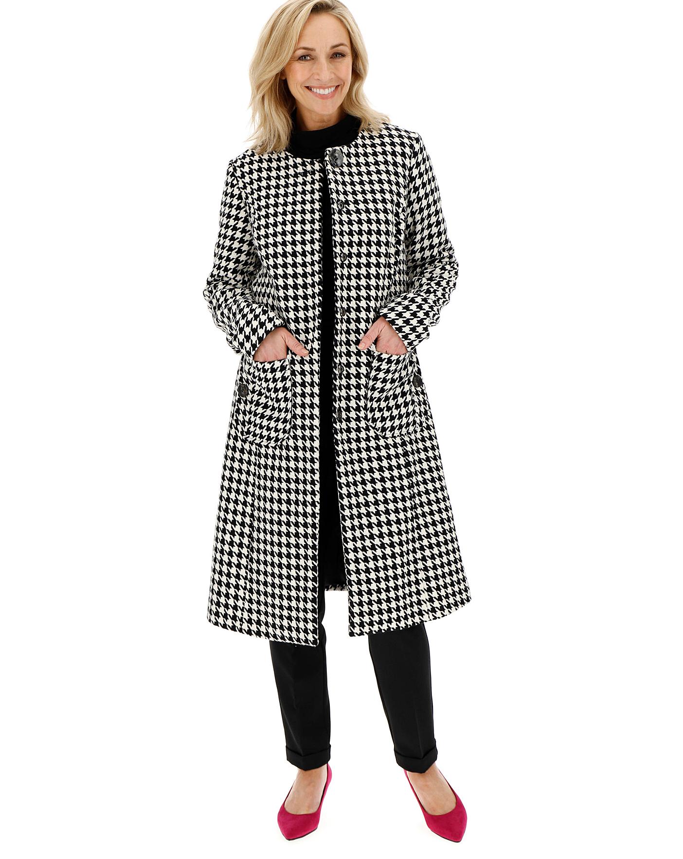 Longline Dogtooth Collarless Belted Coat | Oxendales