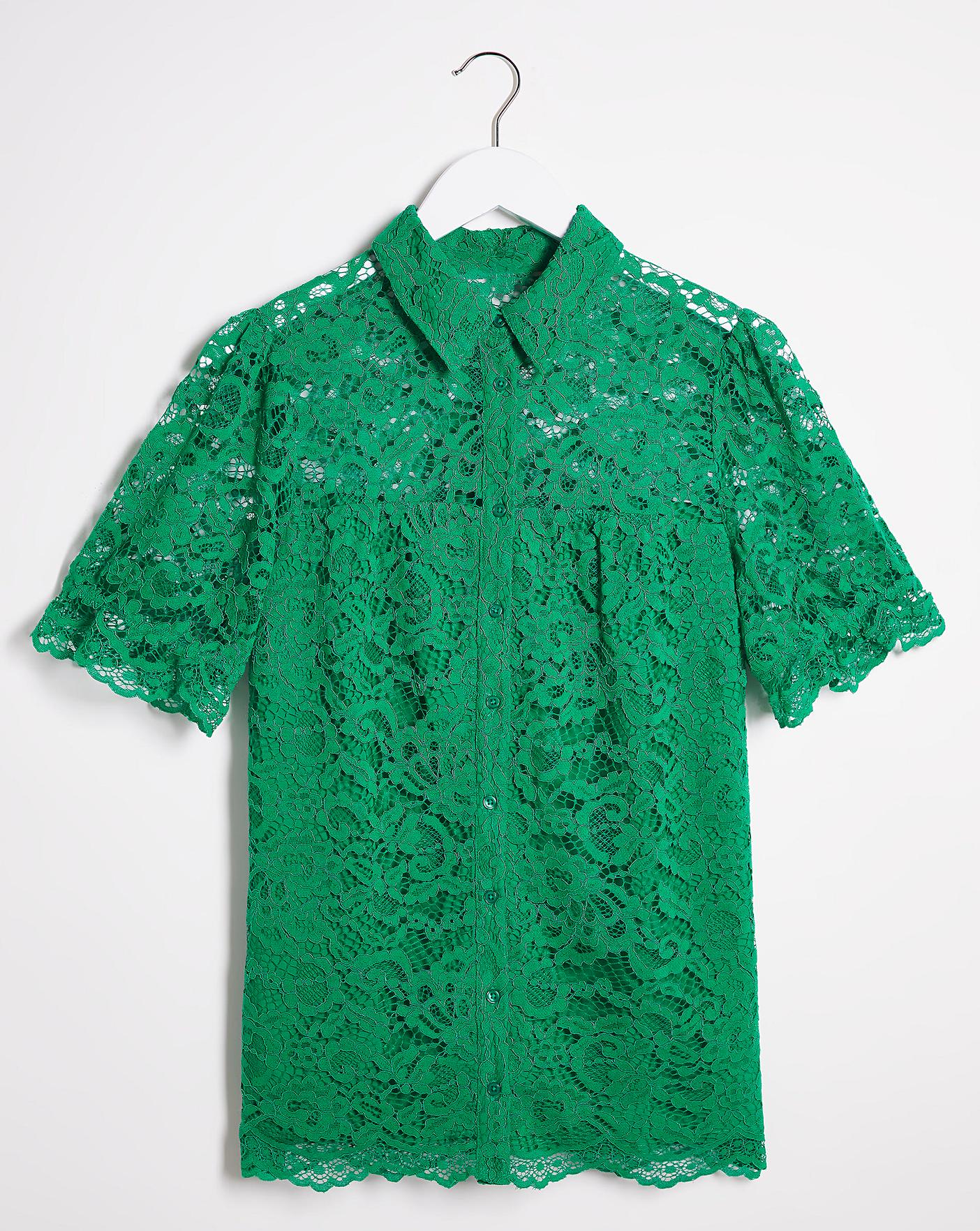 Green lace on sale tops with sleeves