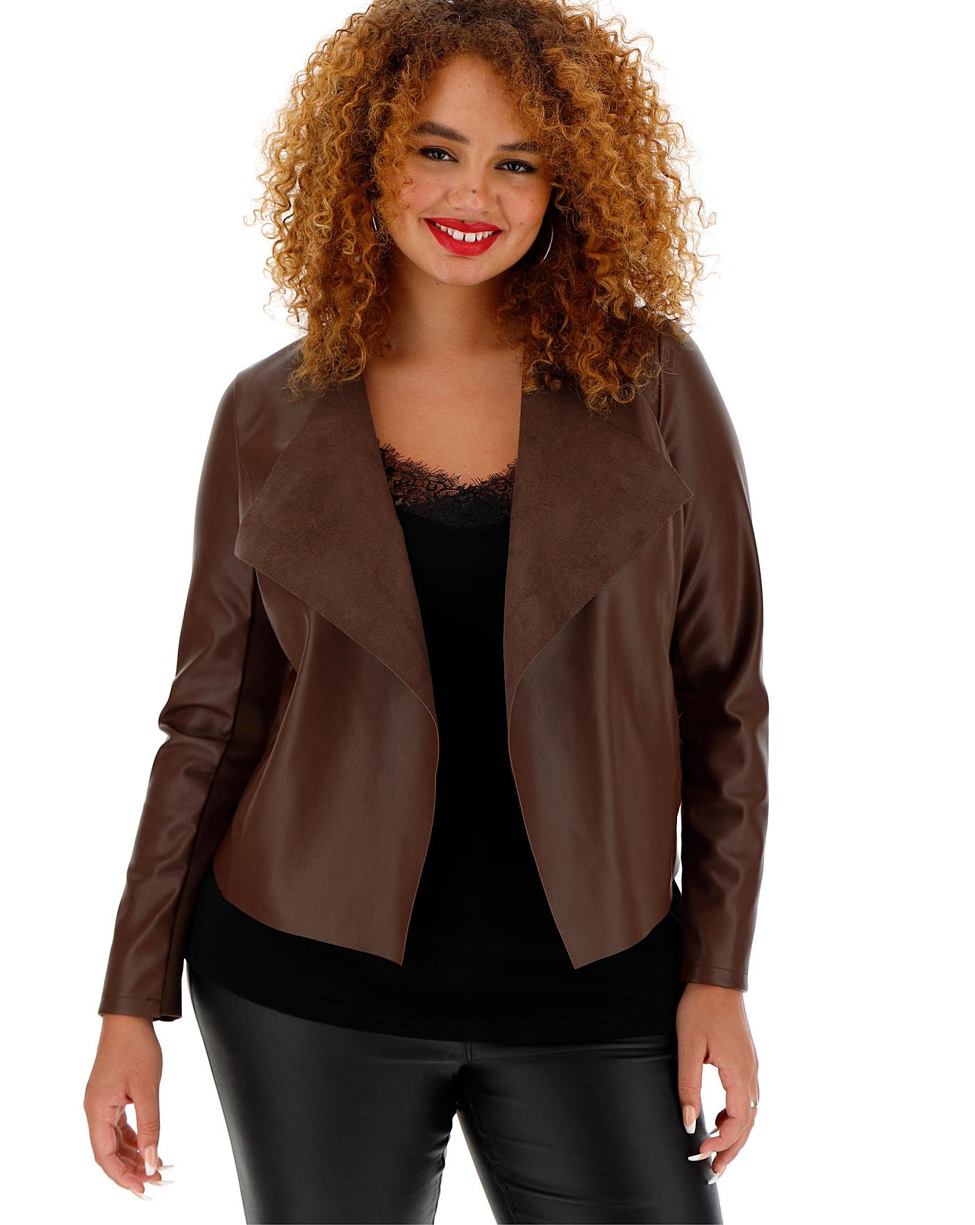 Chocolate Waterfall PU Jacket | Simply Be
