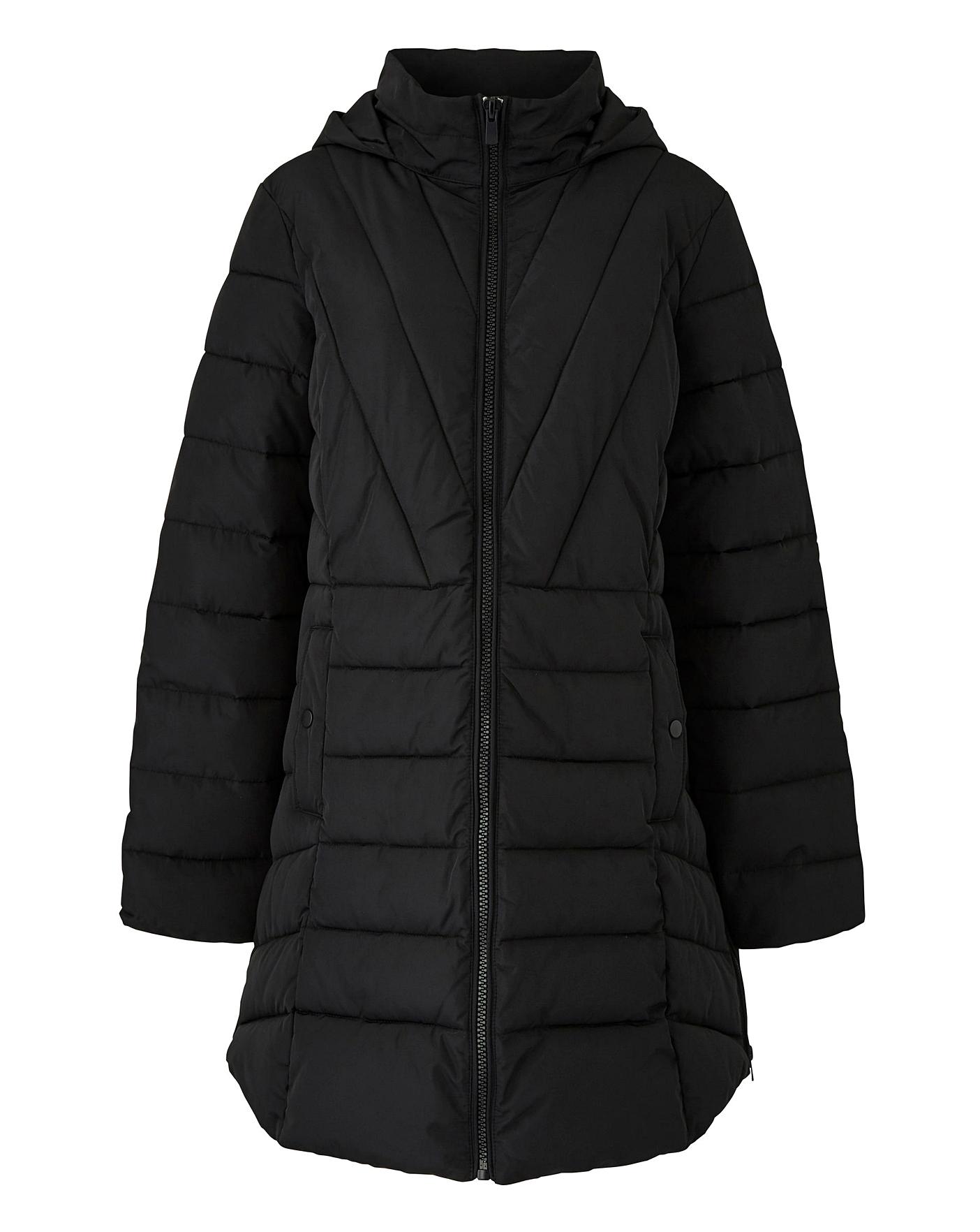 Black Hooded Longline Padded Coat Oxendales
